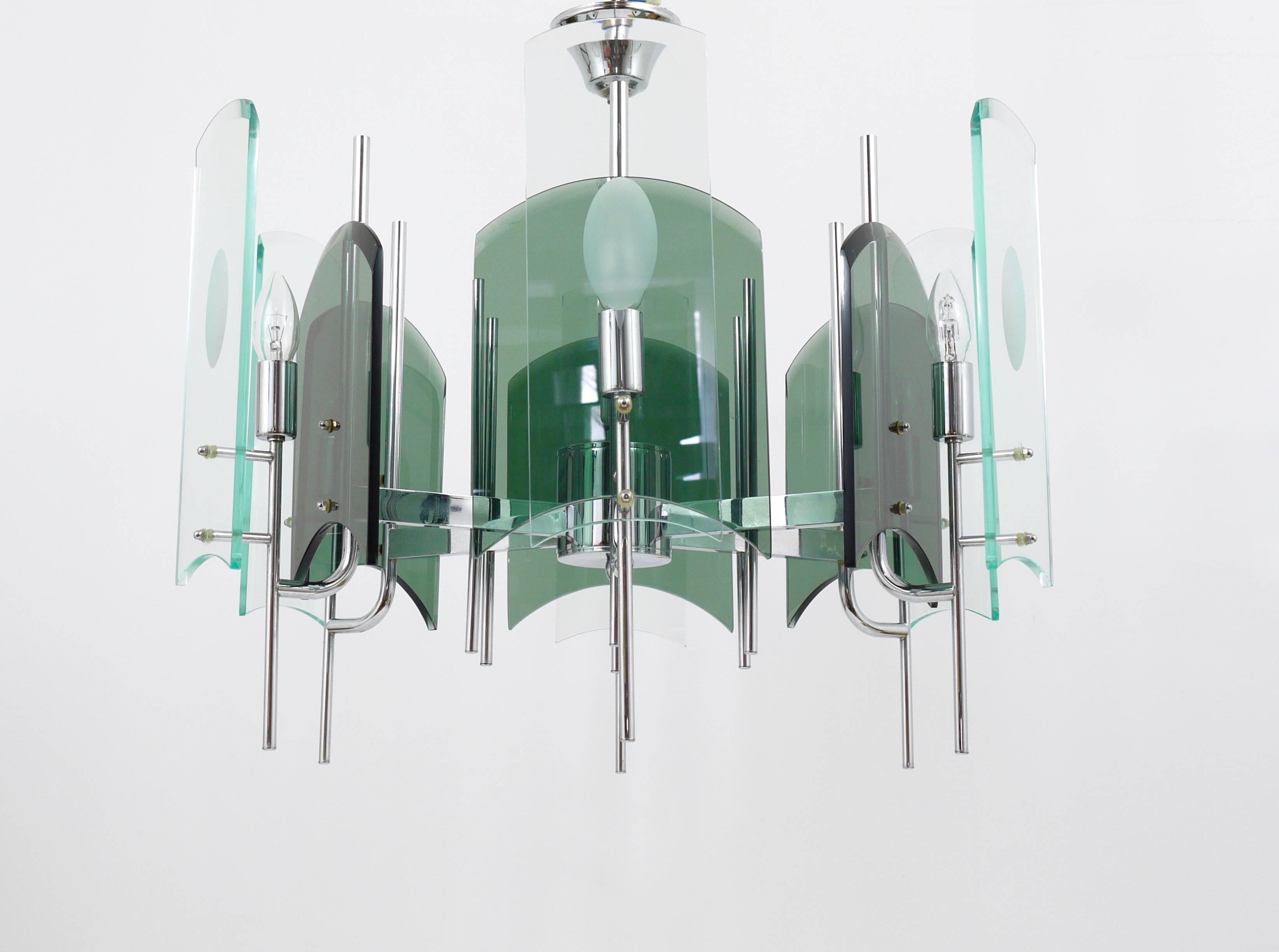 Mid-Century Modern Fontana Arte Style Huge Mid-Century Glass Chandelier, Italy, 1960s For Sale