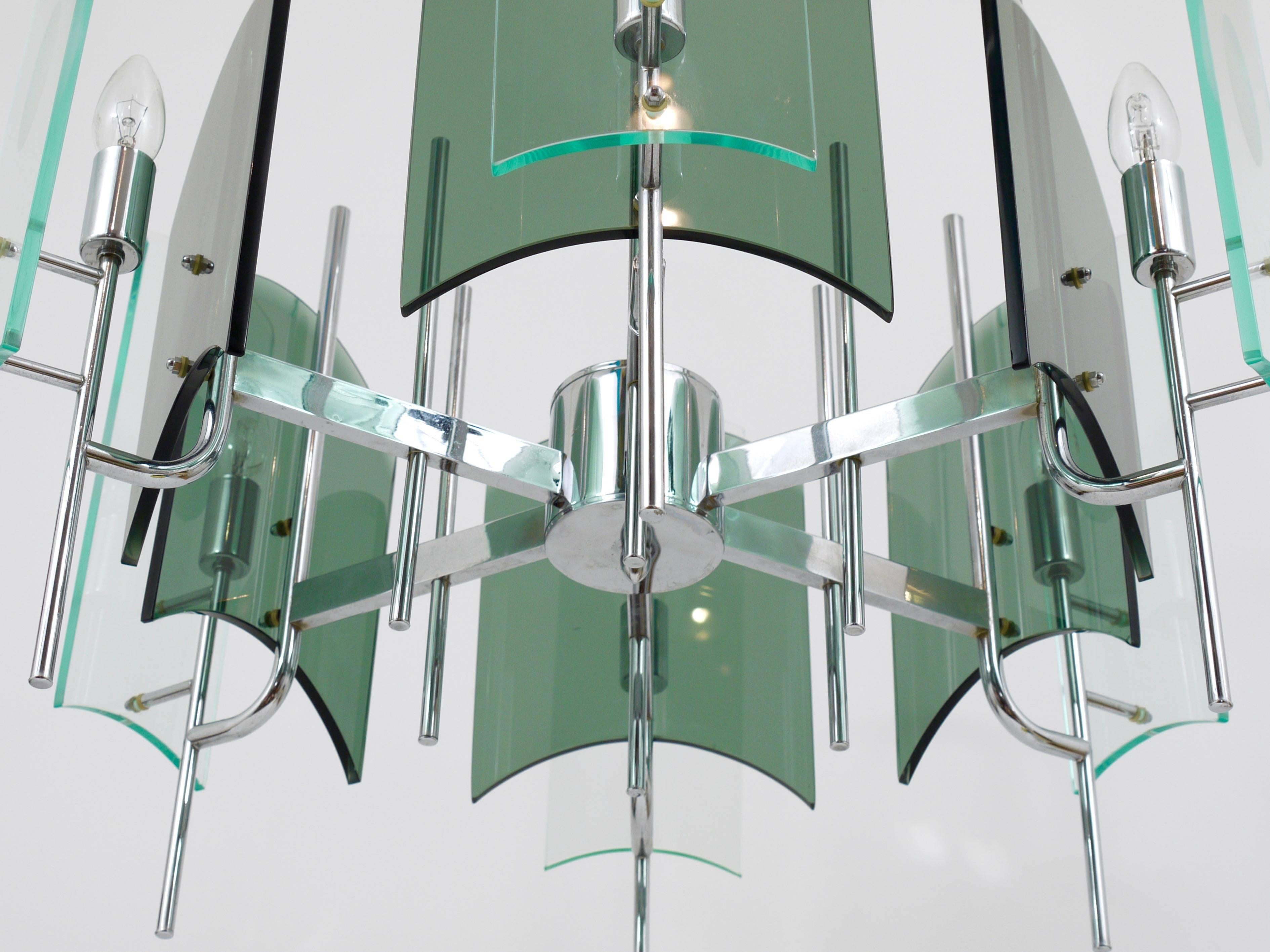 20th Century Fontana Arte Style Huge Mid-Century Glass Chandelier, Italy, 1960s For Sale