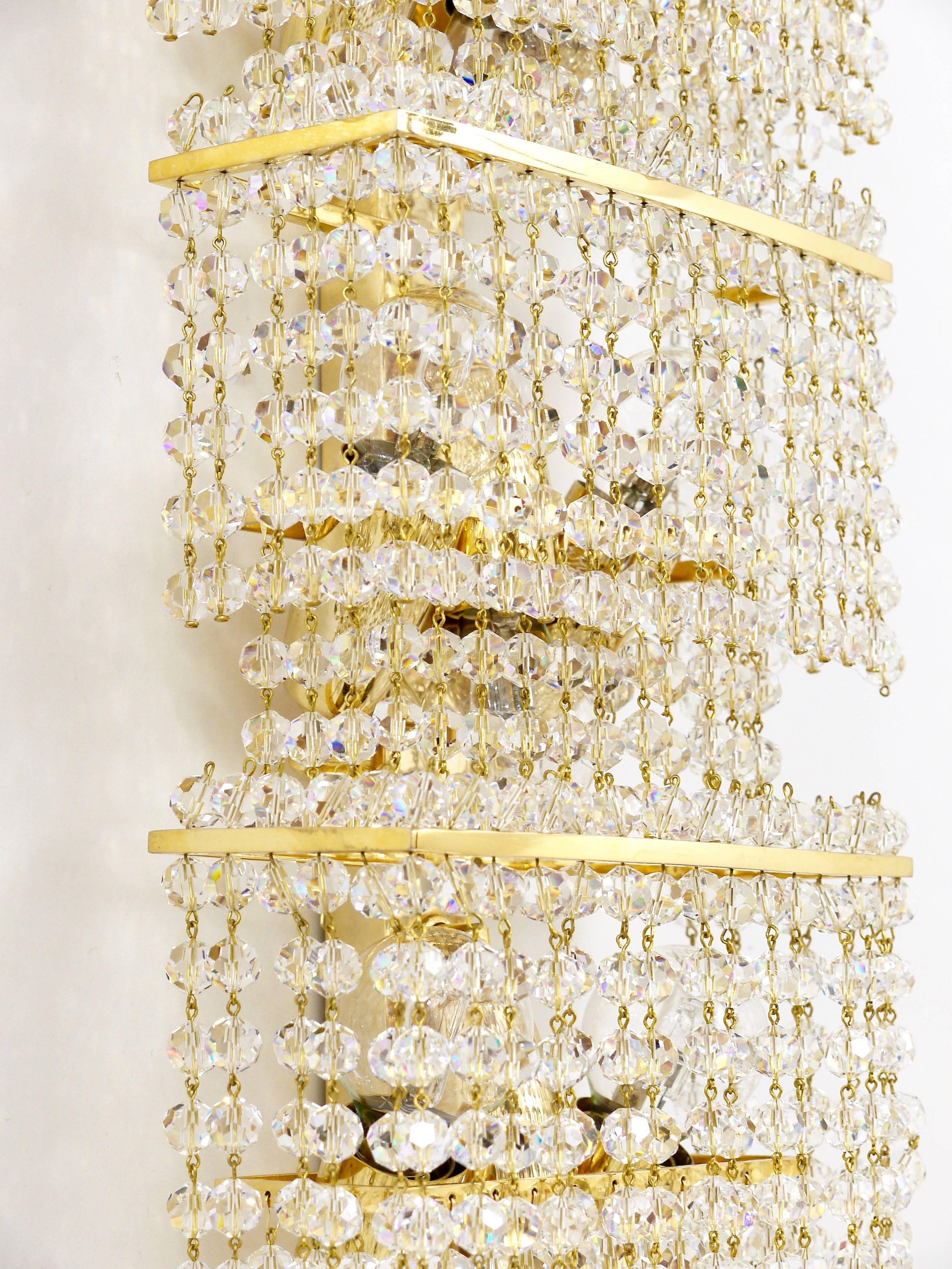 J. & L. Lobmeyr Huge Square Gold-Plated Crystal and Brass Sconce, Austria, 1970s For Sale 1