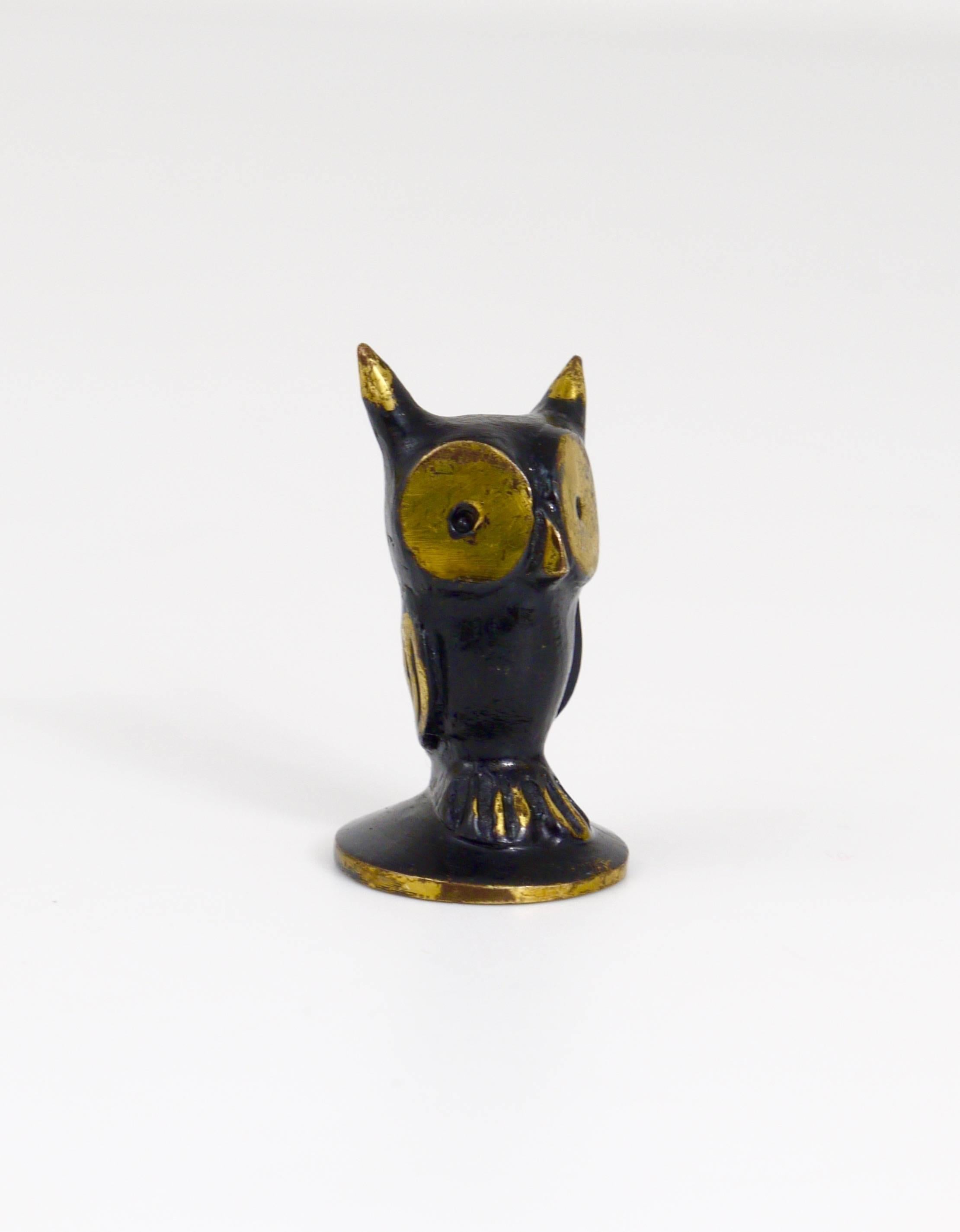 Mid-Century Modern Walter Bosse Brass Owl Figurine, Hertha Baller, Austria, 1950s