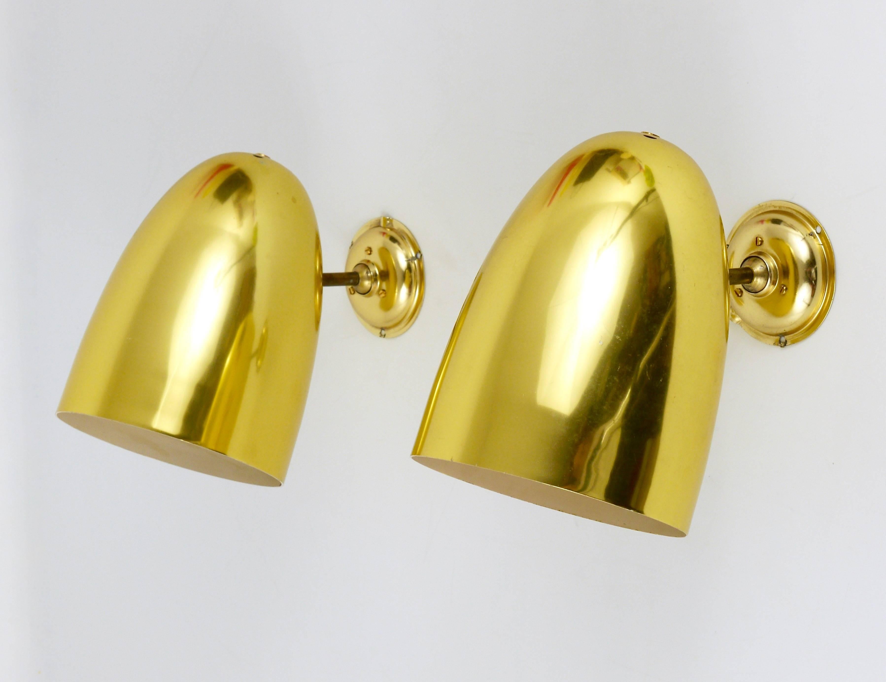 Italian Pair of Golden Modernist Brass Sconces, Italy, 1950s