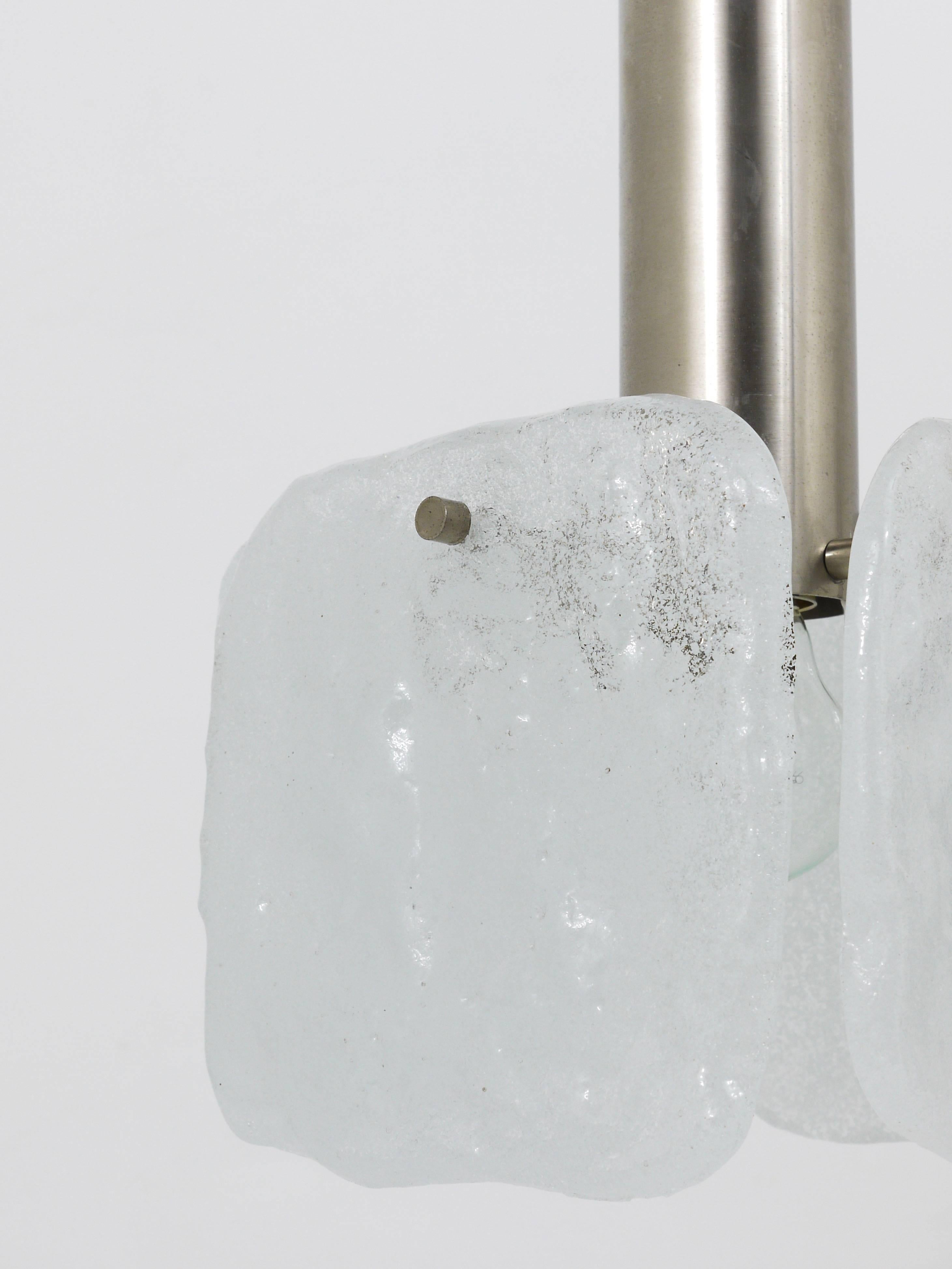 Mid-Century Modern J.T. Kalmar 2x Frosted Ice Glass Panel Pendant Lamp, Austria, 1960s For Sale