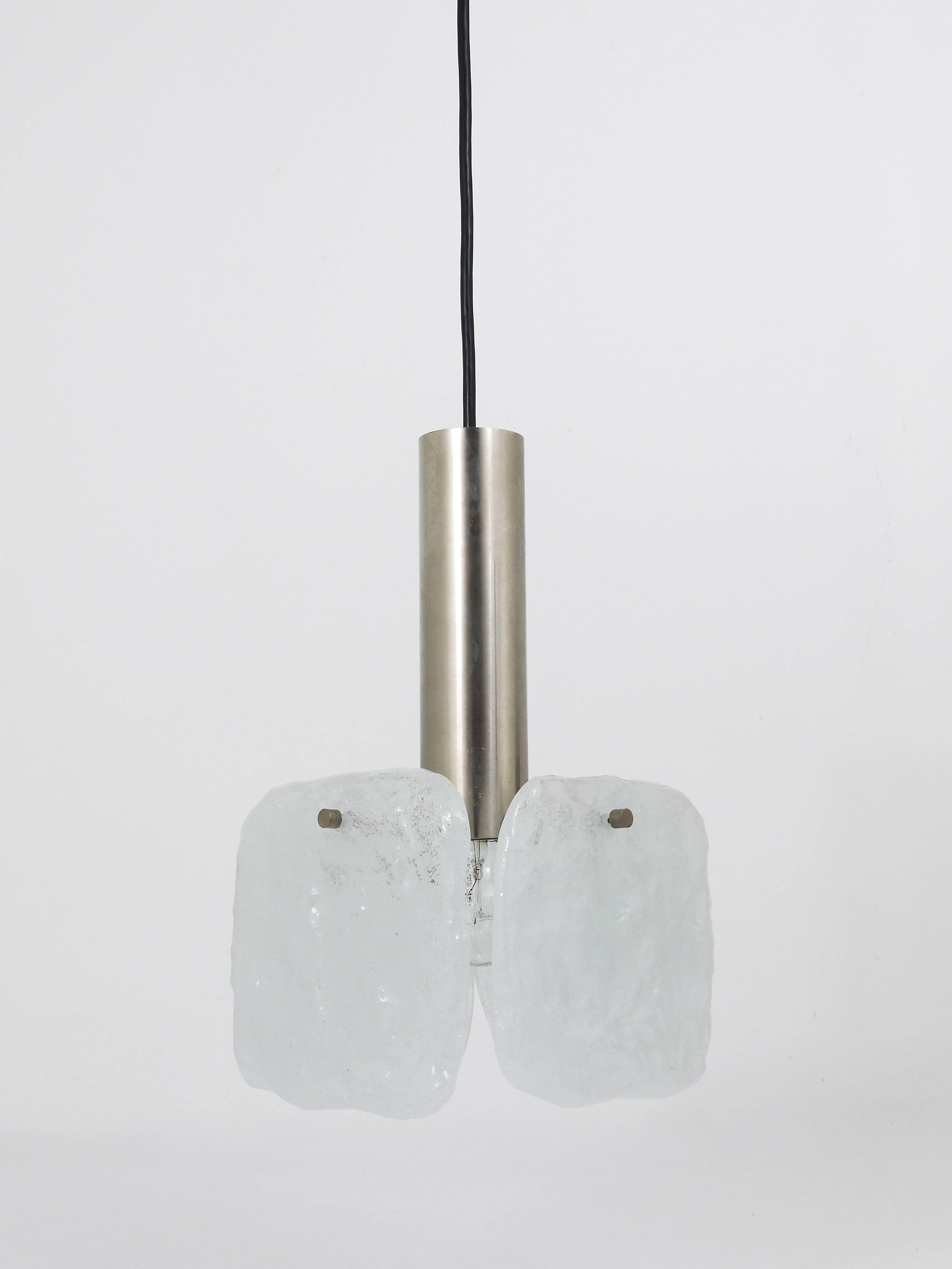 Austrian J.T. Kalmar 2x Frosted Ice Glass Panel Pendant Lamp, Austria, 1960s For Sale