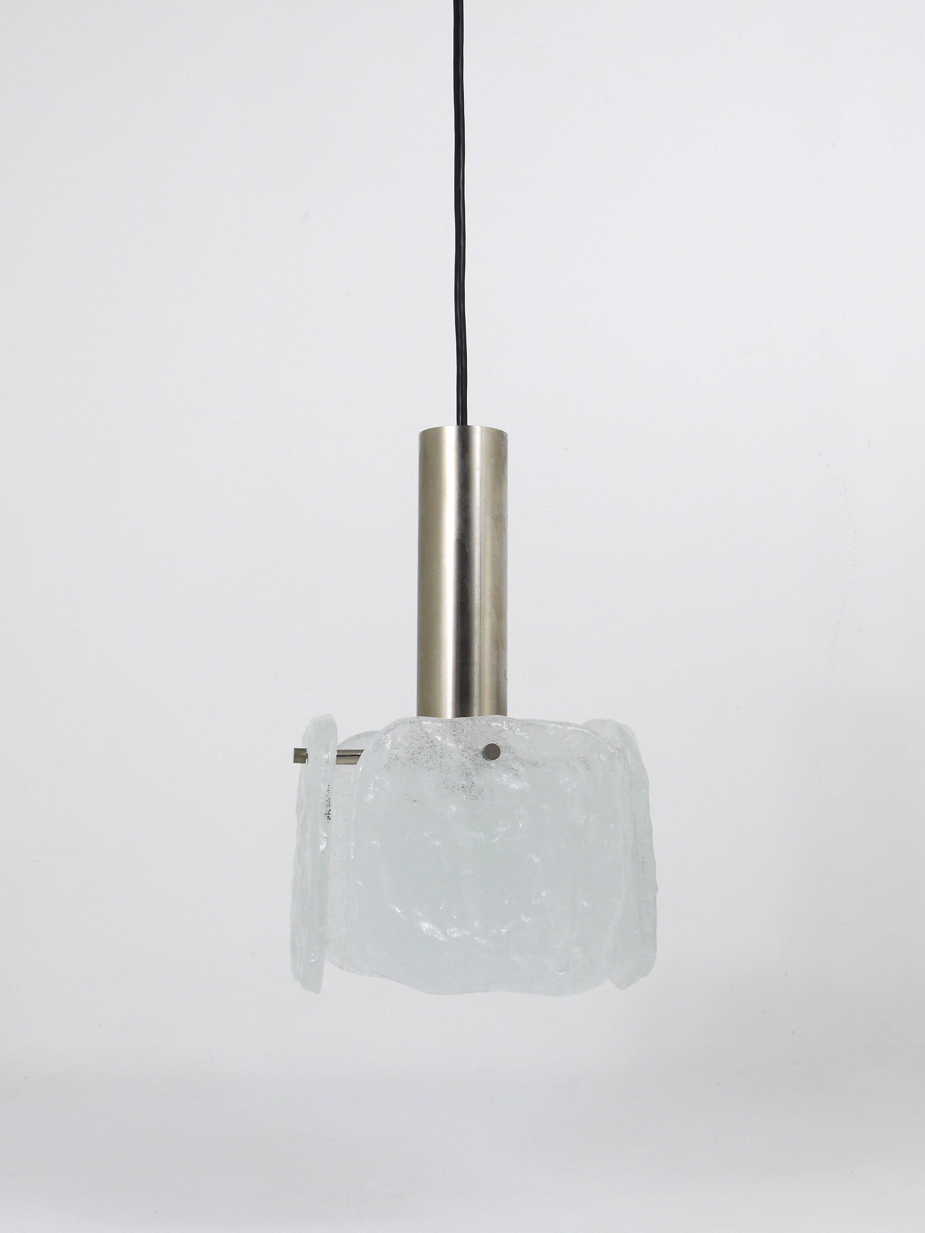 20th Century J.T. Kalmar 2x Frosted Ice Glass Panel Pendant Lamp, Austria, 1960s For Sale