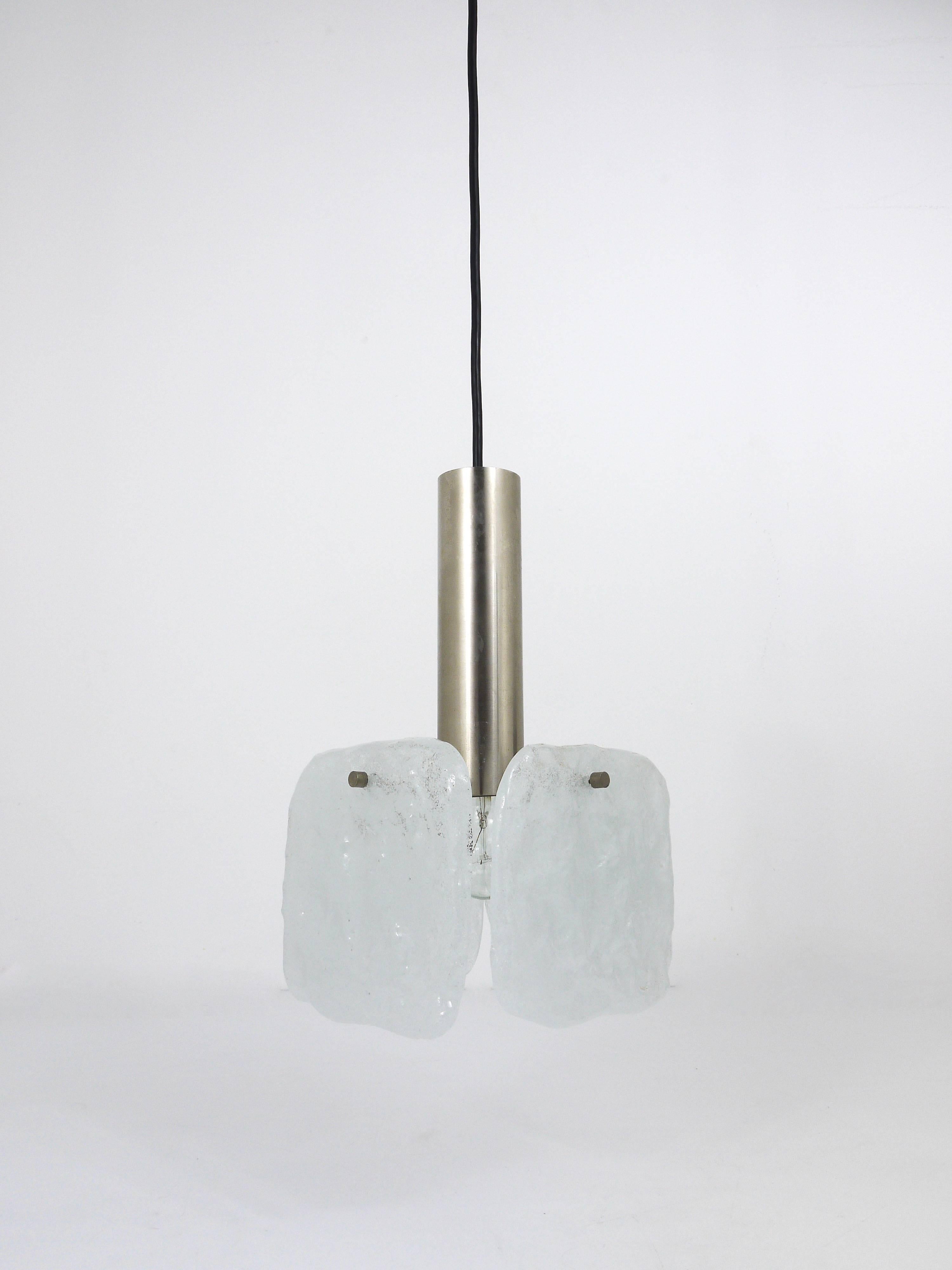 J.T. Kalmar 2x Frosted Ice Glass Panel Pendant Lamp, Austria, 1960s For Sale 2