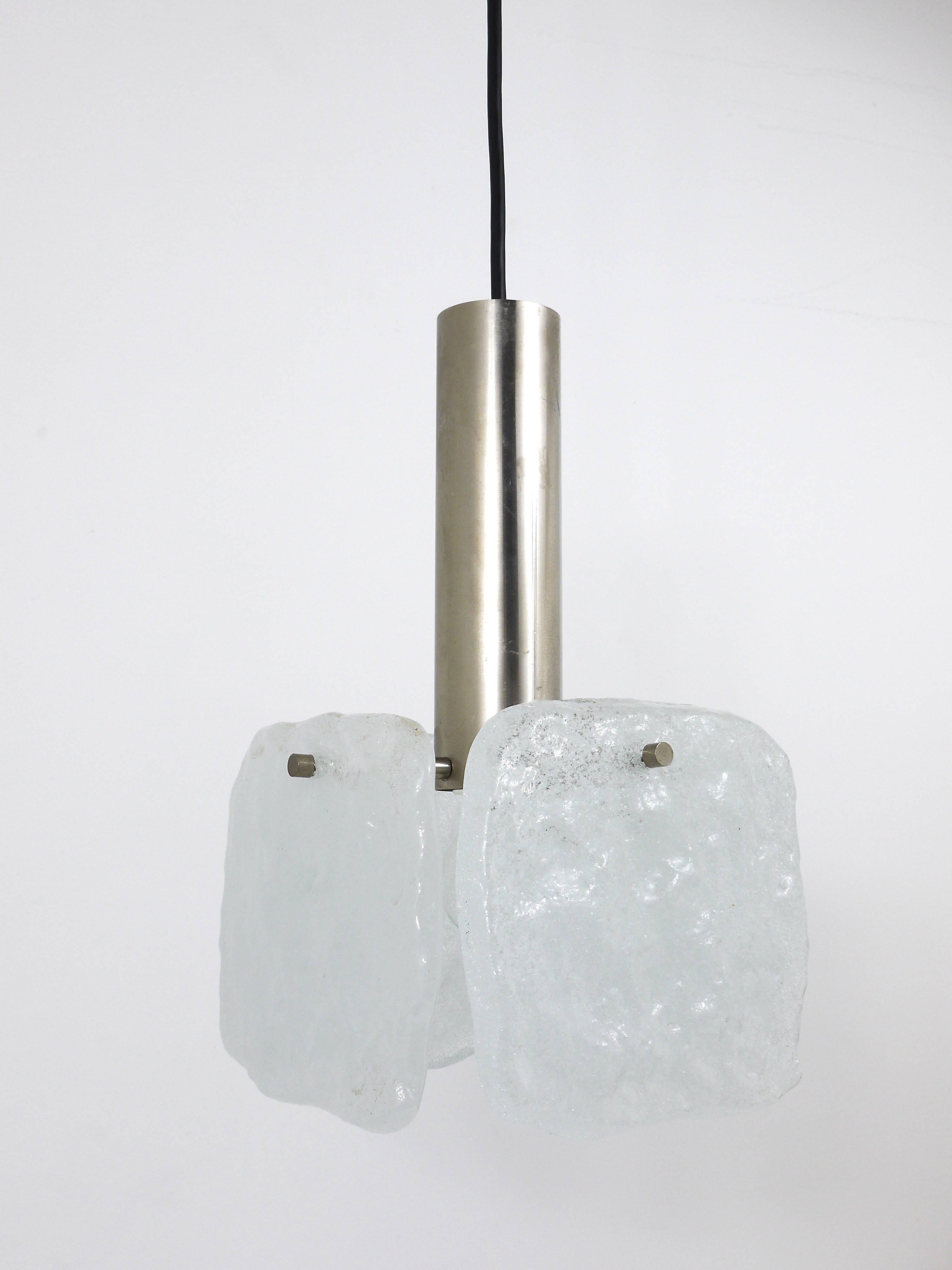 J.T. Kalmar 2x Frosted Ice Glass Panel Pendant Lamp, Austria, 1960s For Sale 3