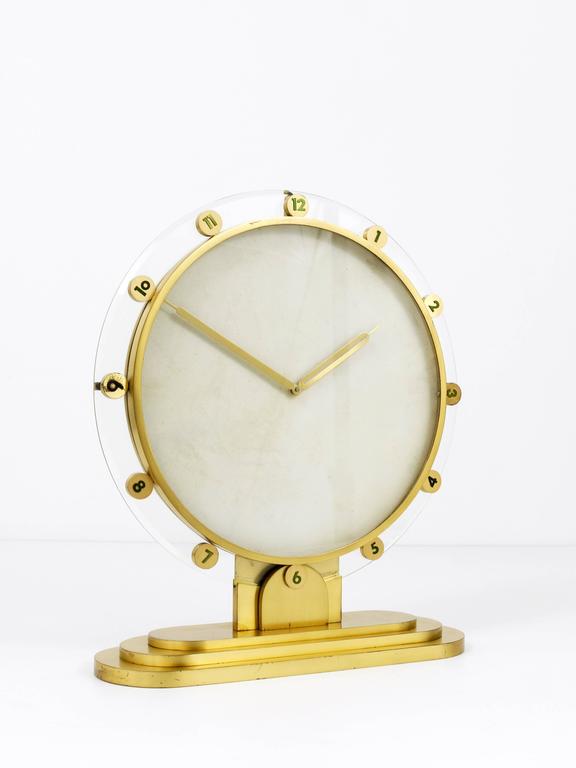 Mid-Century Modern Large Modernist Brass Table Clock, Germany, 1950s For Sale