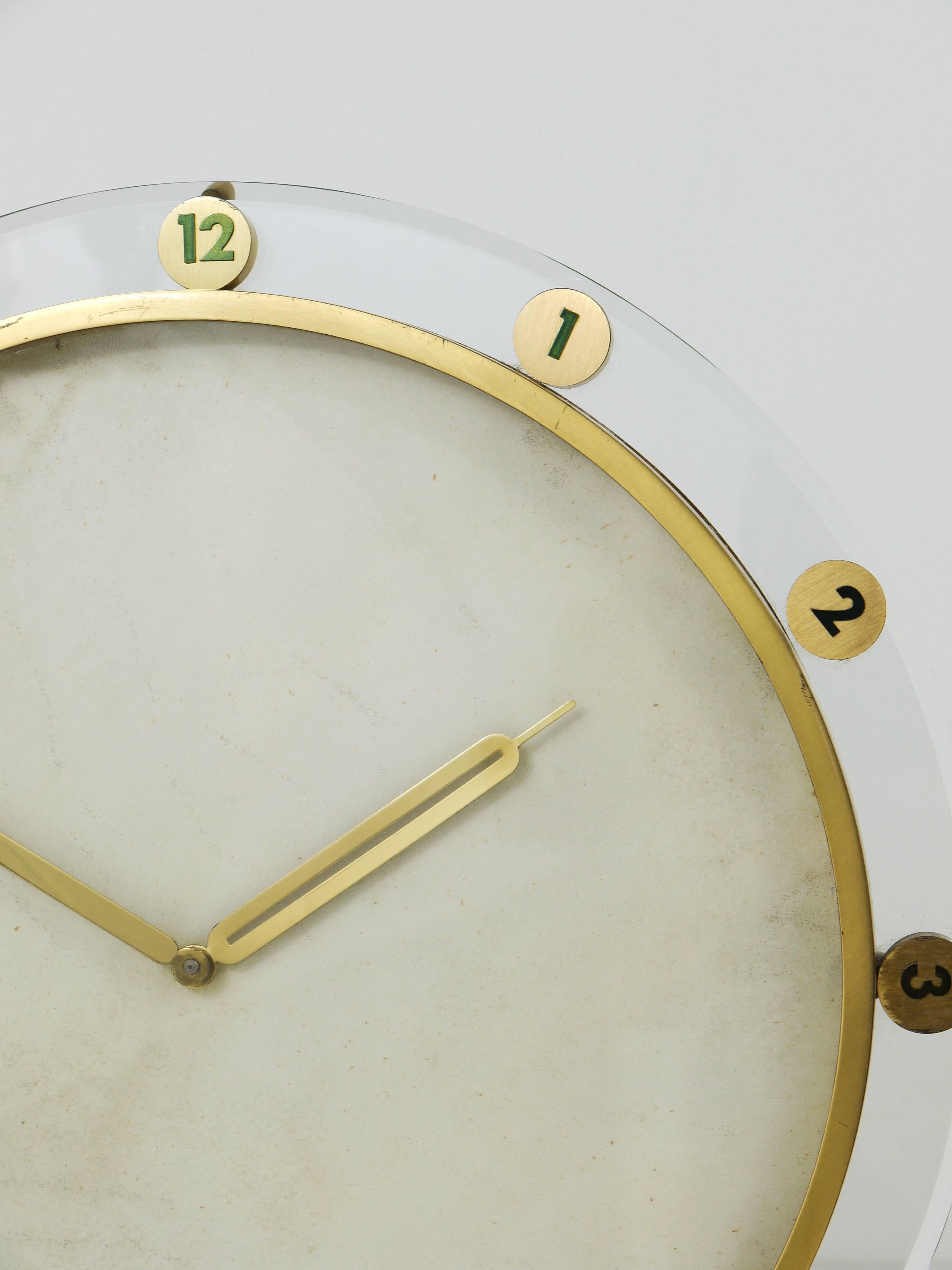 Large Modernist Brass Table Clock, Germany, 1950s In Good Condition In Vienna, AT