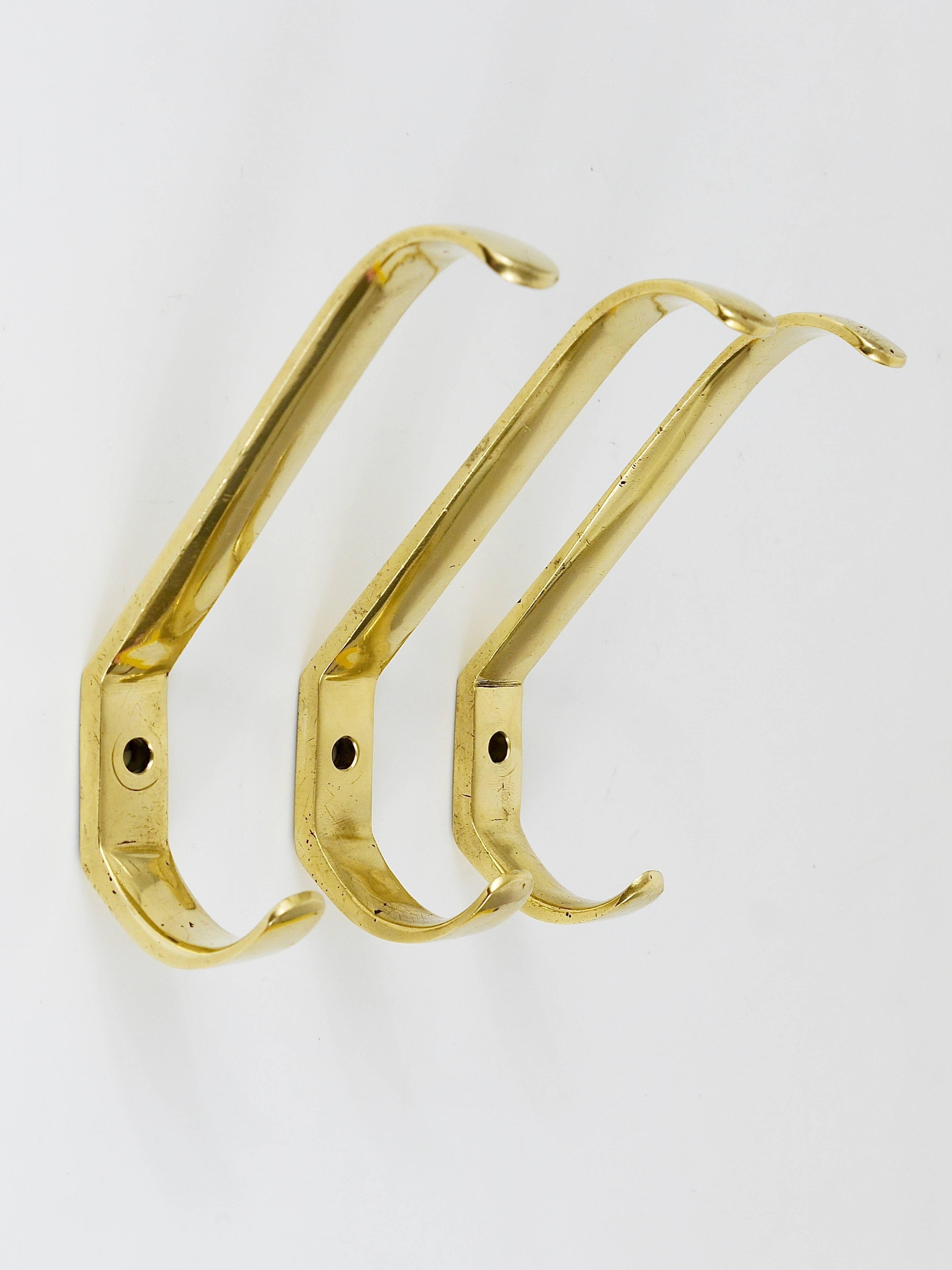 Three Midcentury Brass Wall Coat Hooks by Herta Baller Vienna Austria, 1950s For Sale 3