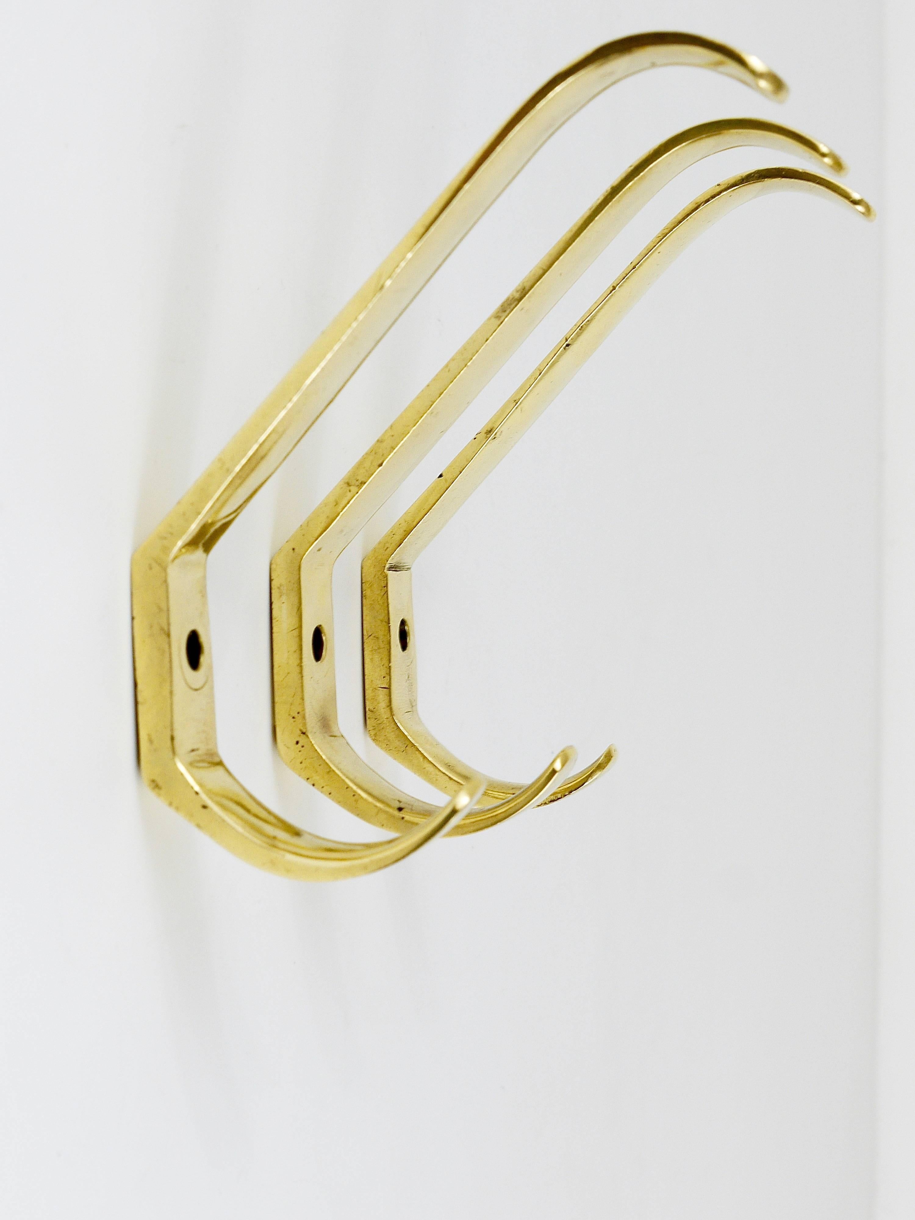 Three Midcentury Brass Wall Coat Hooks by Herta Baller Vienna Austria, 1950s For Sale 4