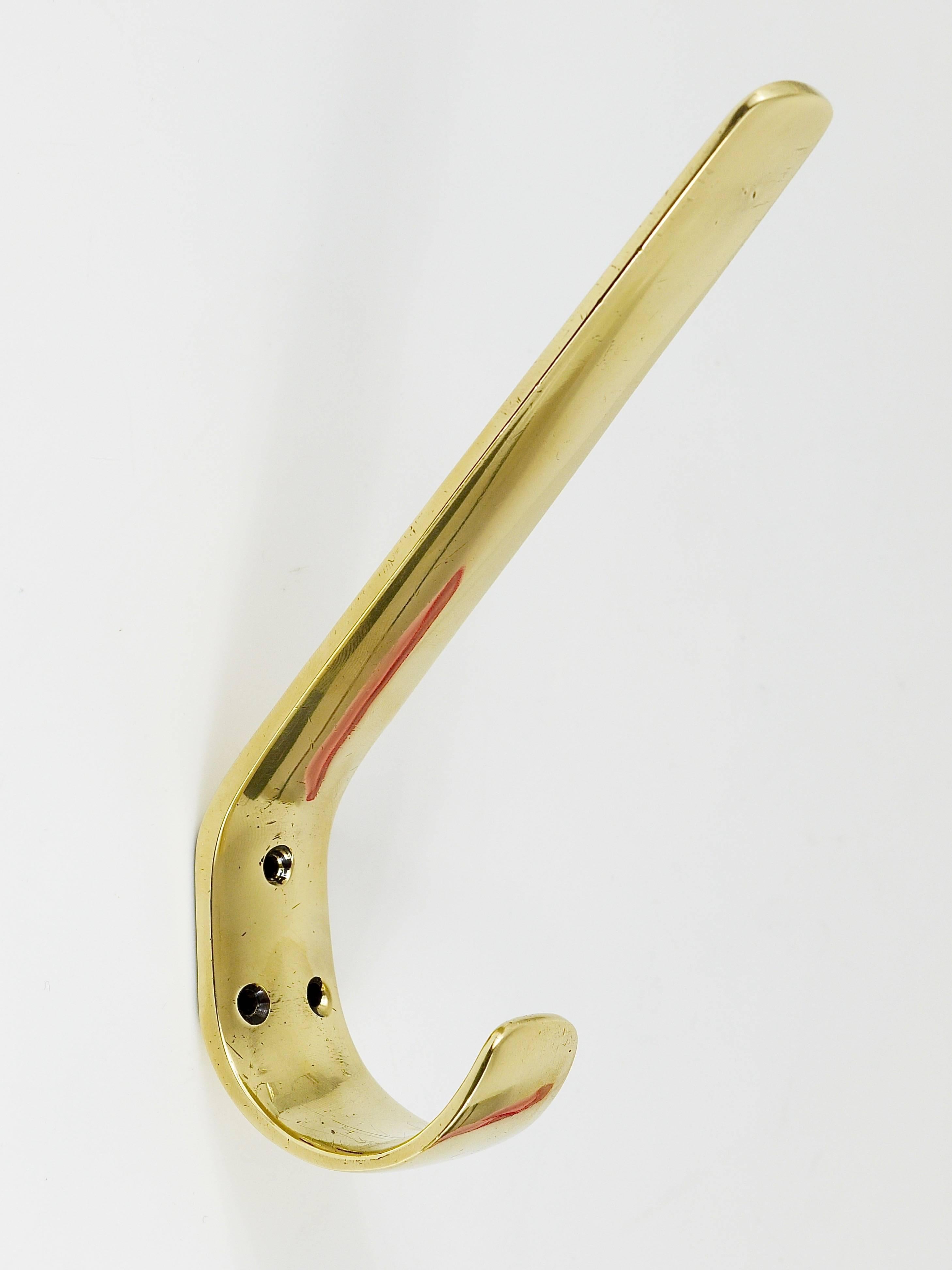 Mid-Century Modern Six Austrian Modernist Brass Wall Coat Hooks by Hertha Baller, Vienna, 1950s