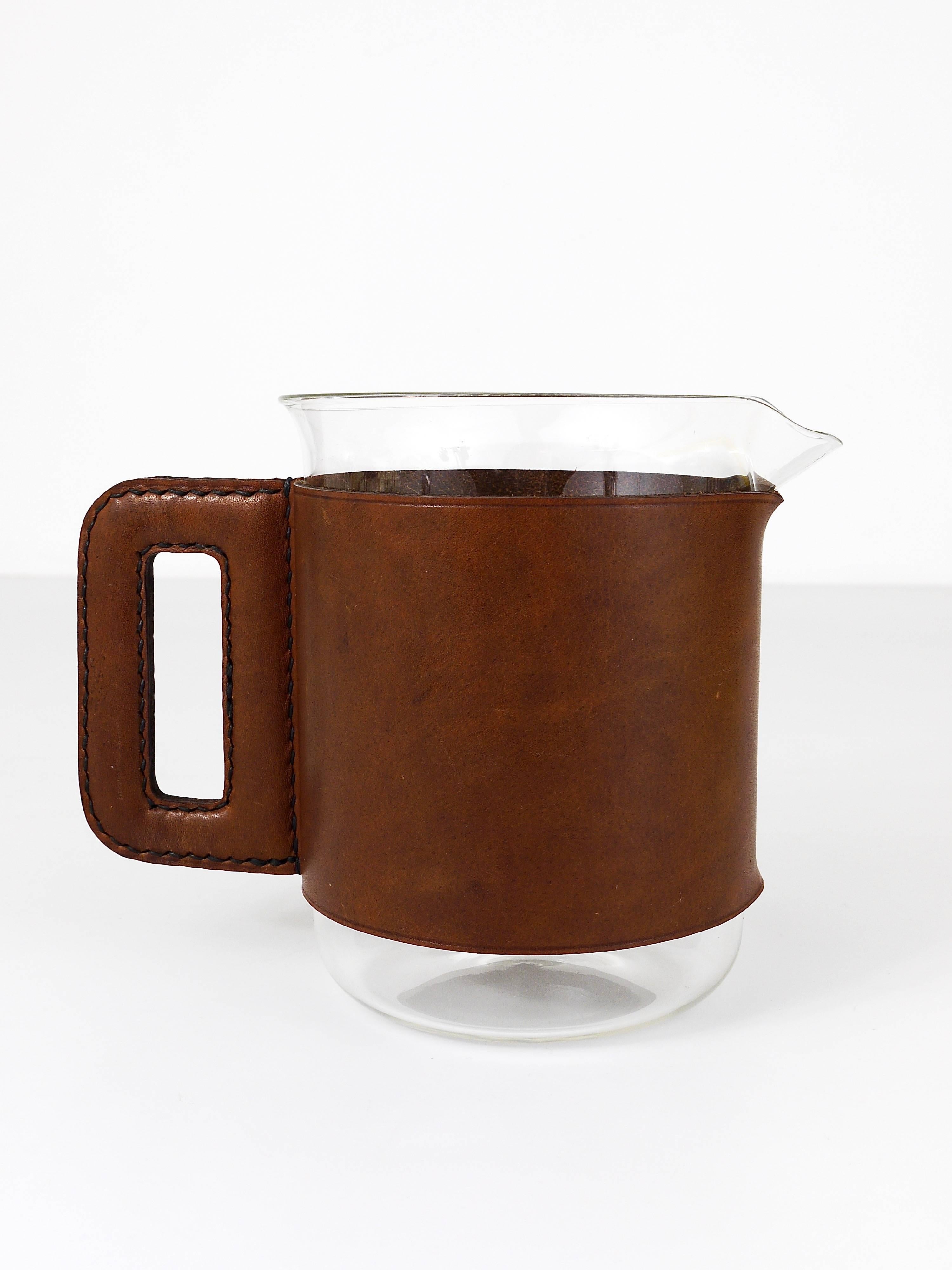Carl Auböck Leather Pitcher, Six Glasses and Bamboo Stirrer, Austria, 1950s In Excellent Condition In Vienna, AT