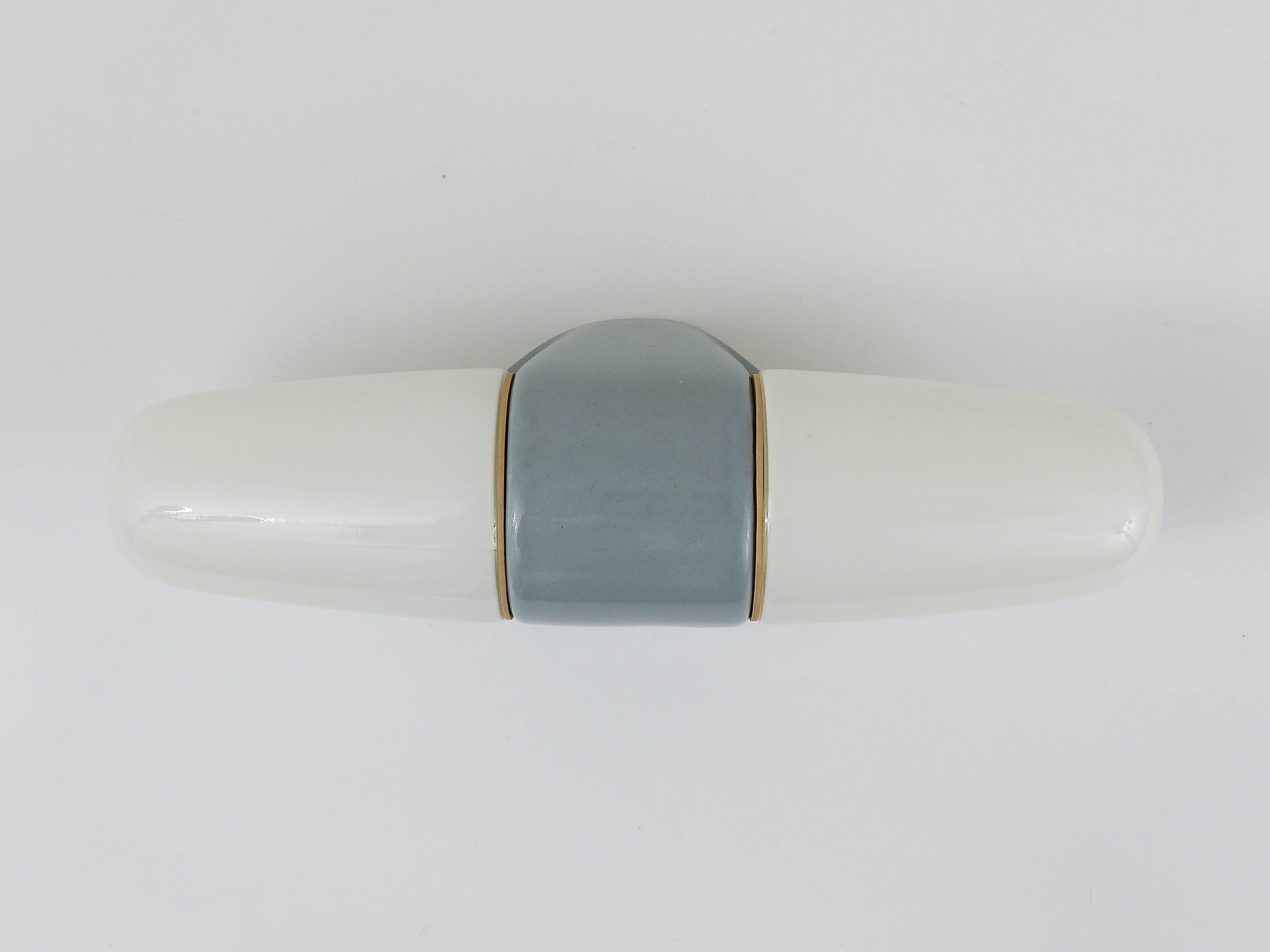 Opaline Glass Two Identical Bauhaus Sconces by Wilhelm Wagenfeld, Linder, Germany, 1950s