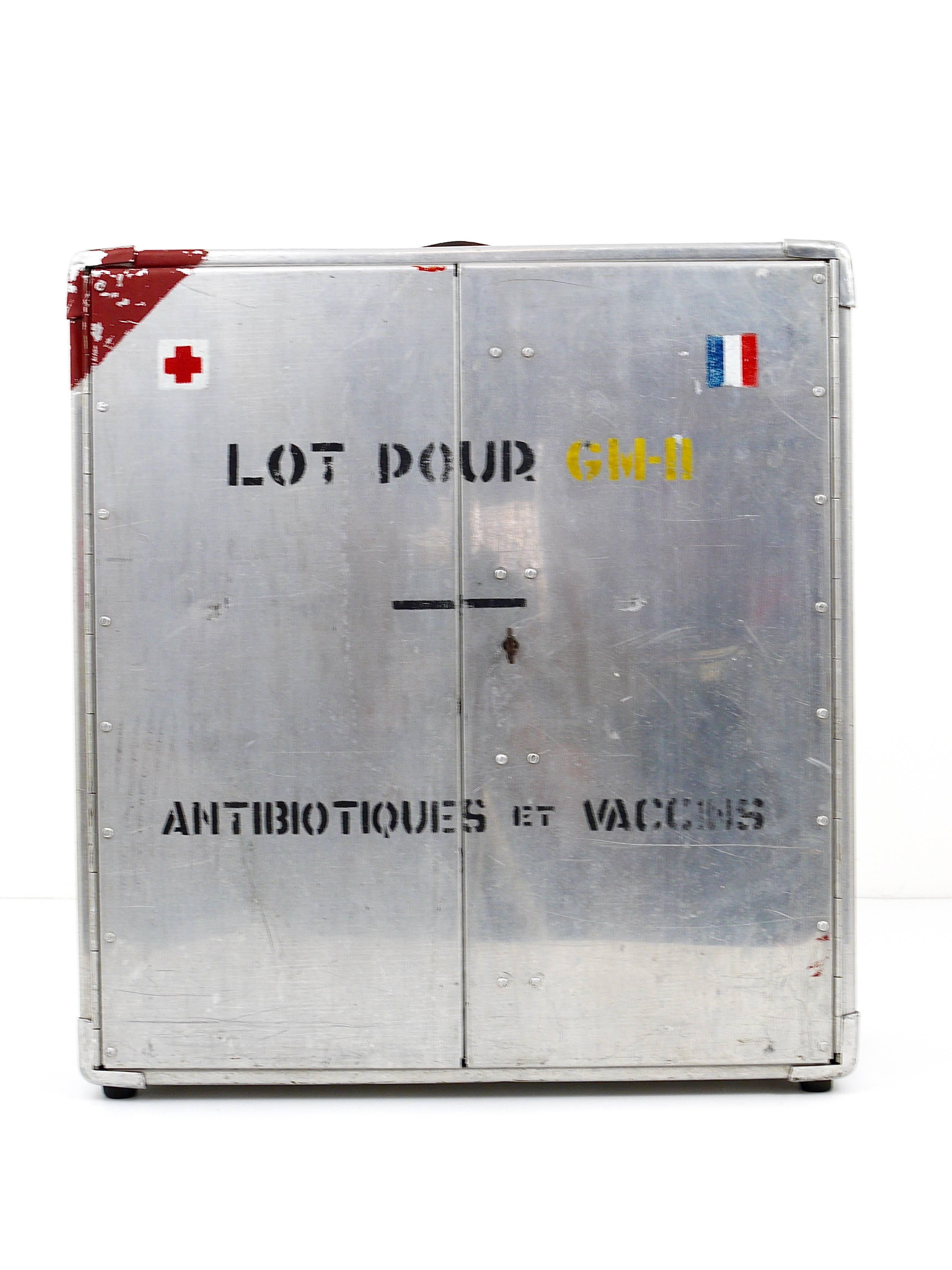 French Decorative Military Medicine Cabinet, Aluminium, France, 1920s