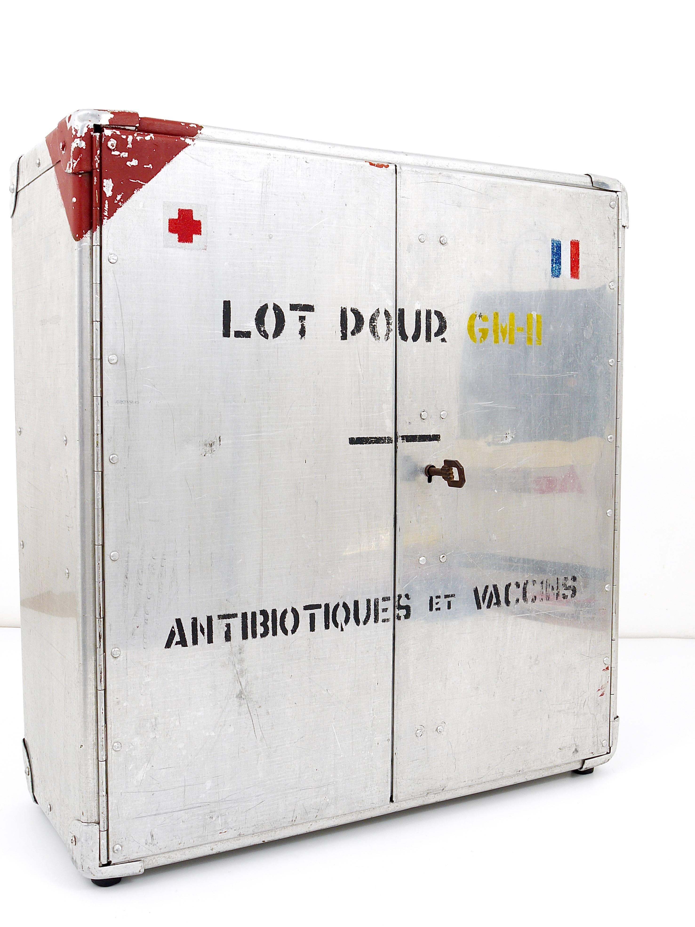 Aluminum Decorative Military Medicine Cabinet, Aluminium, France, 1920s
