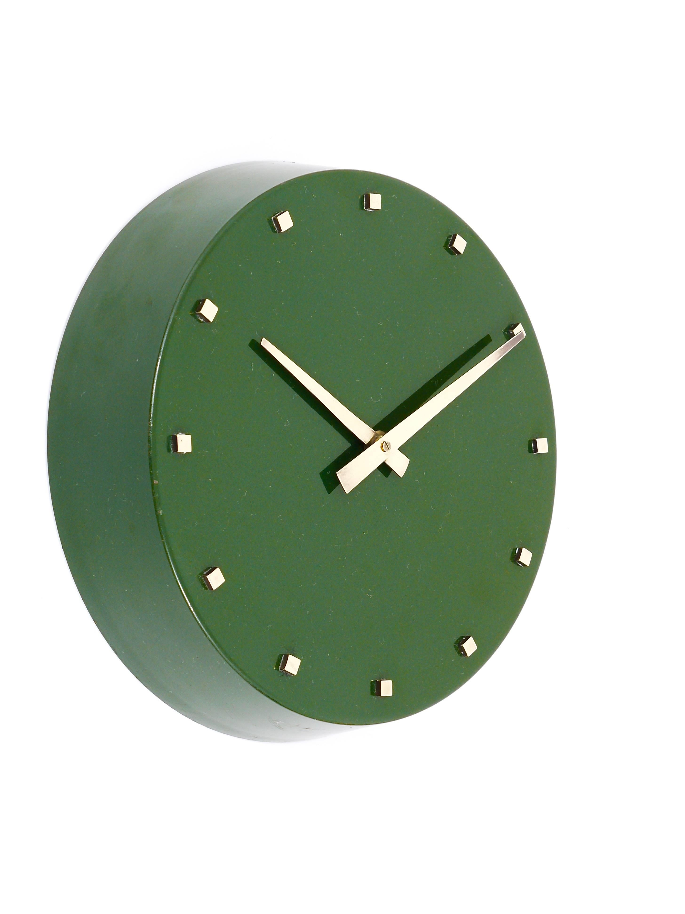 Mid-Century Modern Green Modernist Brass Wall Clock by Franz Hagenauer, Austria, 1960s