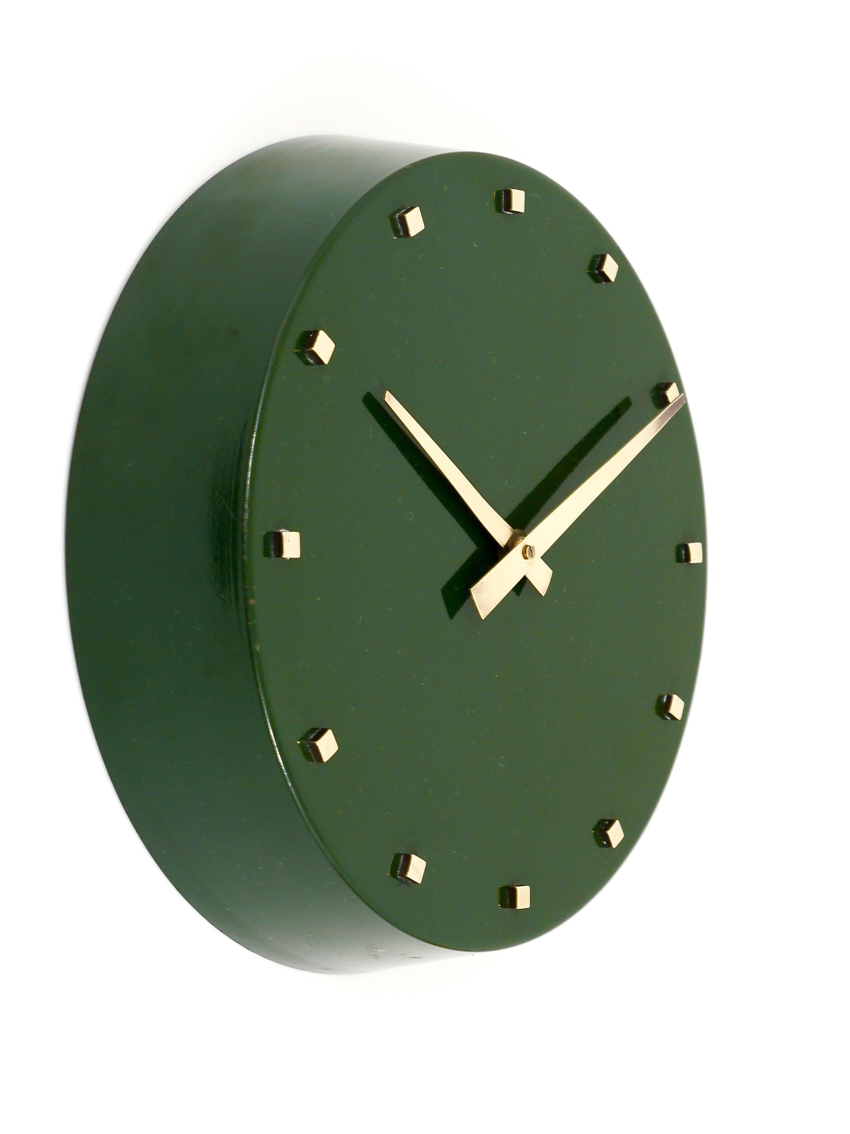 Green Modernist Brass Wall Clock by Franz Hagenauer, Austria, 1960s In Excellent Condition In Vienna, AT