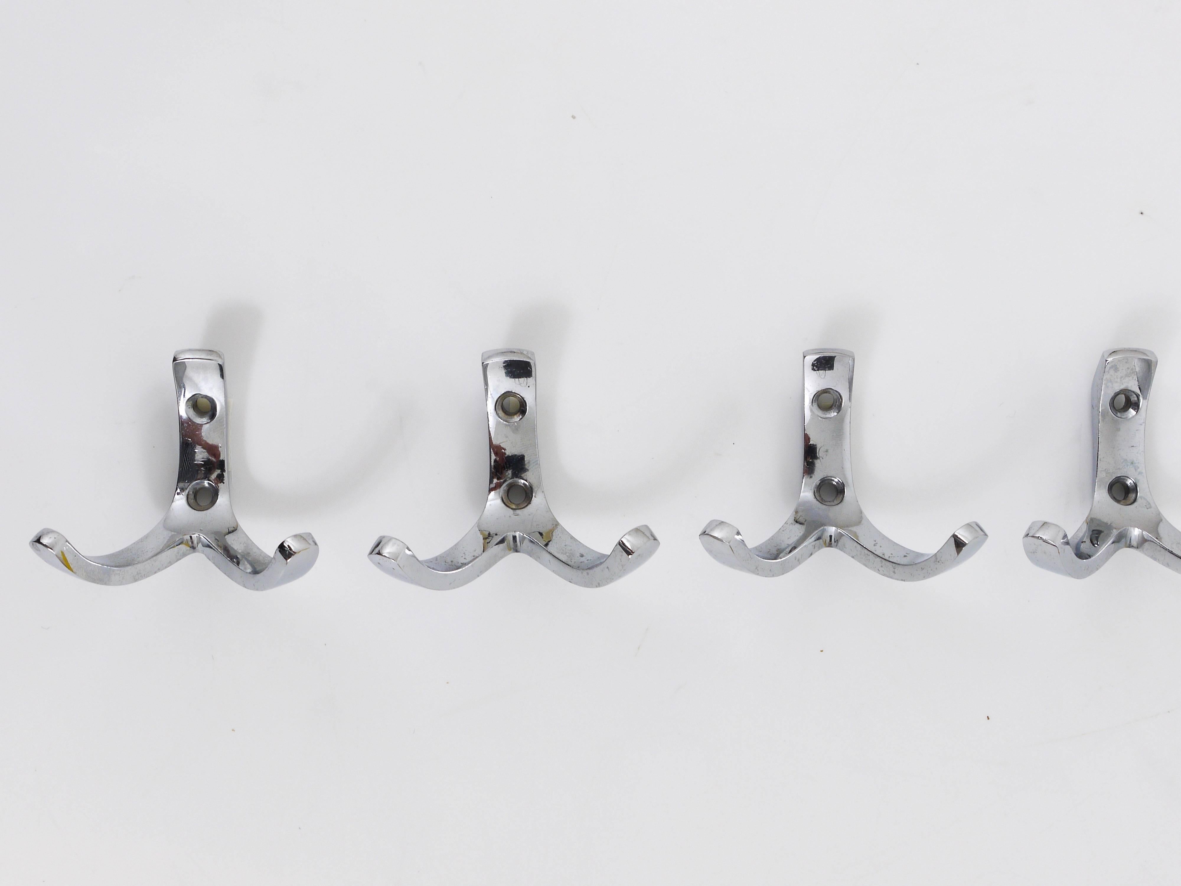 Four Chrome-Plated Brass Wall Coat Hooks by Hertha Baller, Austria, 1950s In Excellent Condition In Vienna, AT