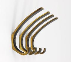 Four Austrian Mid-Century Brass Wall Coat Hooks by Hertha Baller, Austria, 1950s