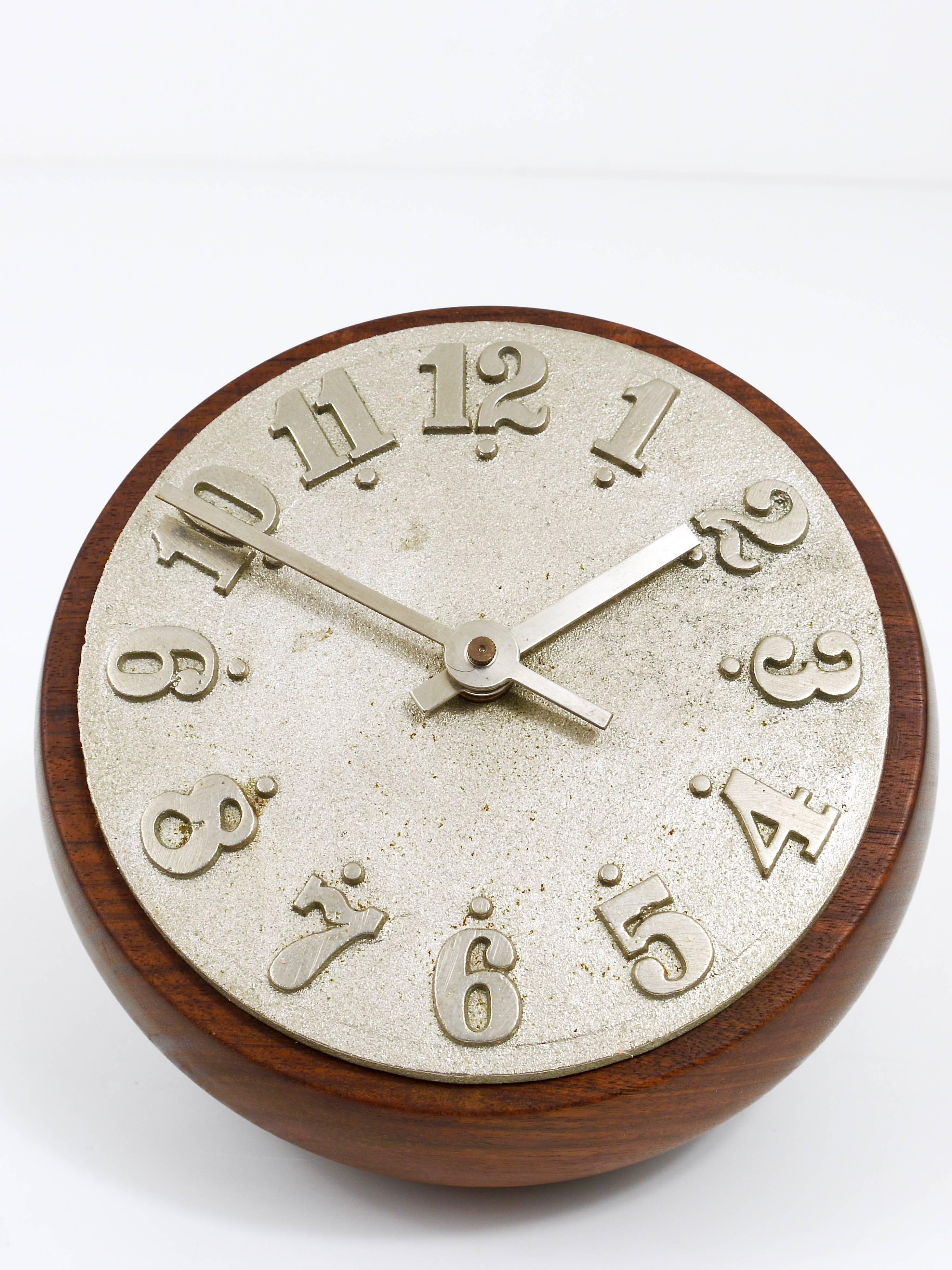 20th Century Carl Auböck Modernist Ball Clock, Walnut, Cast-Iron, Austria, 1950s