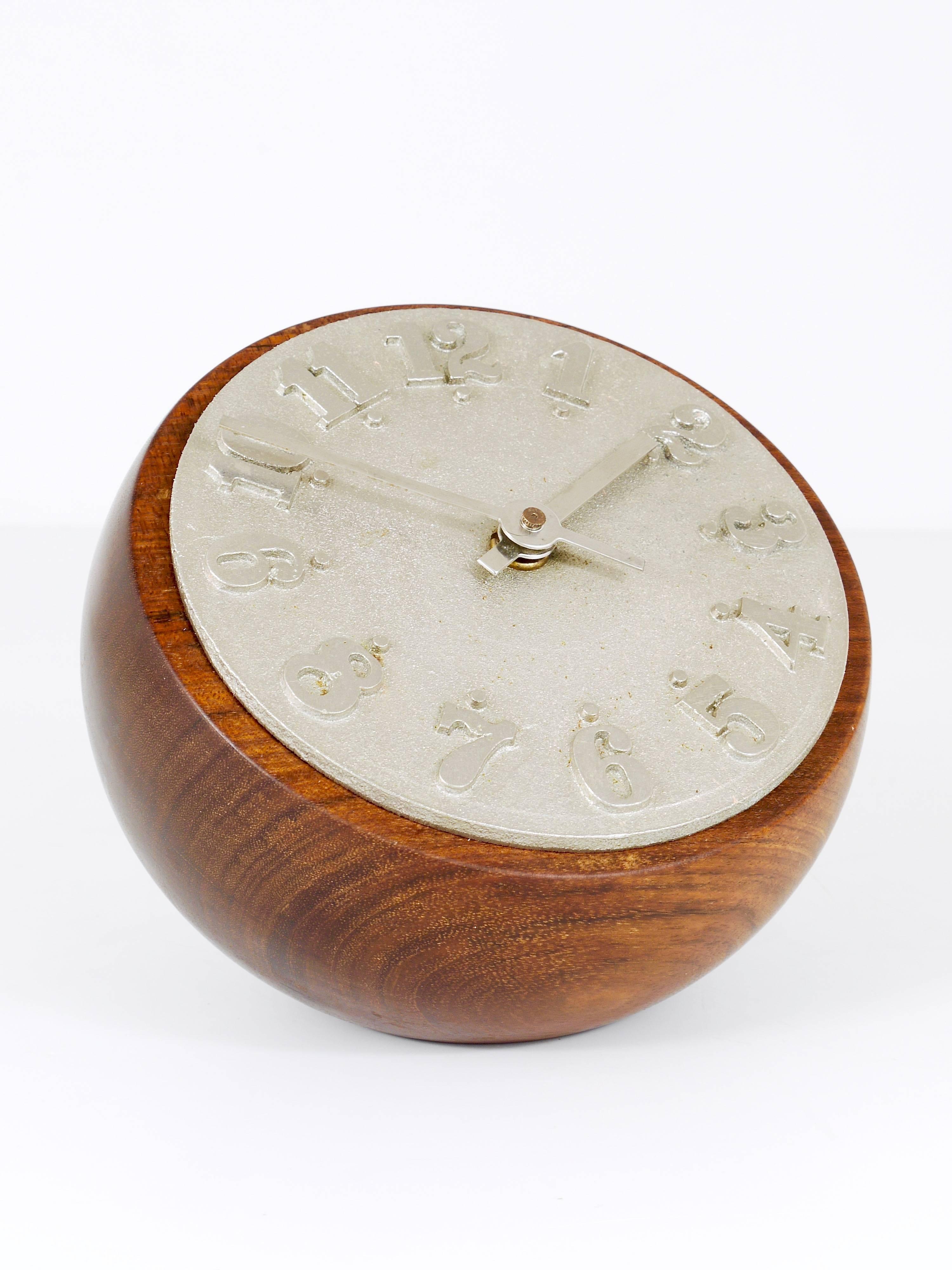 Carl Auböck Modernist Ball Clock, Walnut, Cast-Iron, Austria, 1950s 2