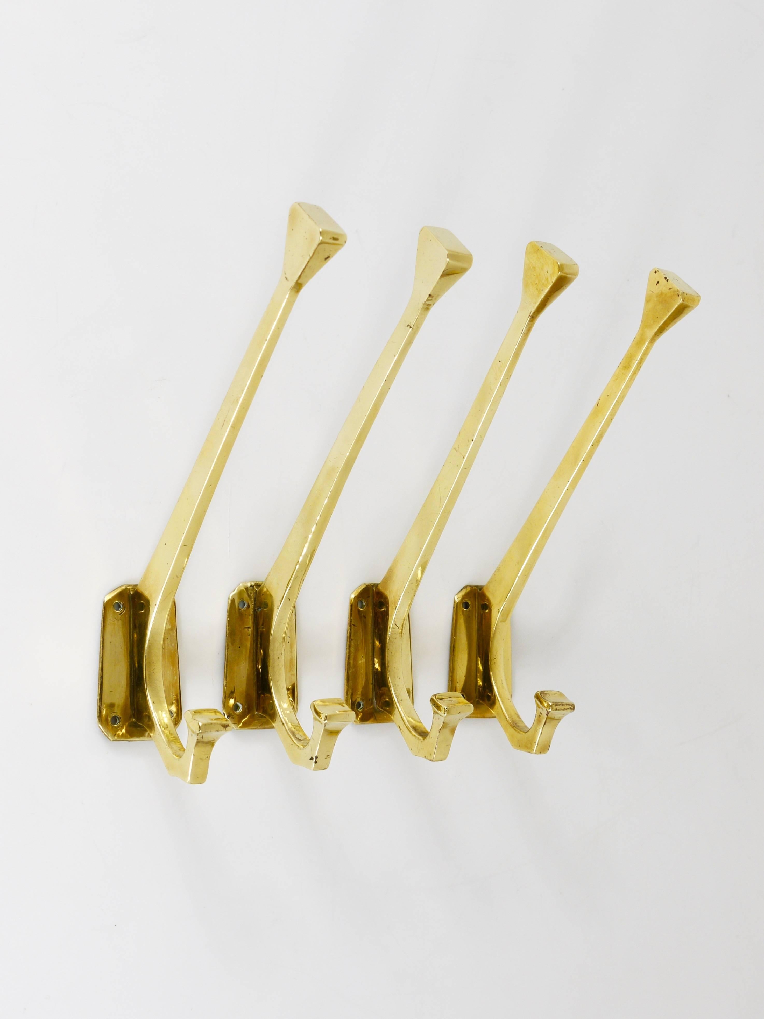 Four Handcrafted Art Nouveau Brass Wall Hooks, Austria, 1920s 3