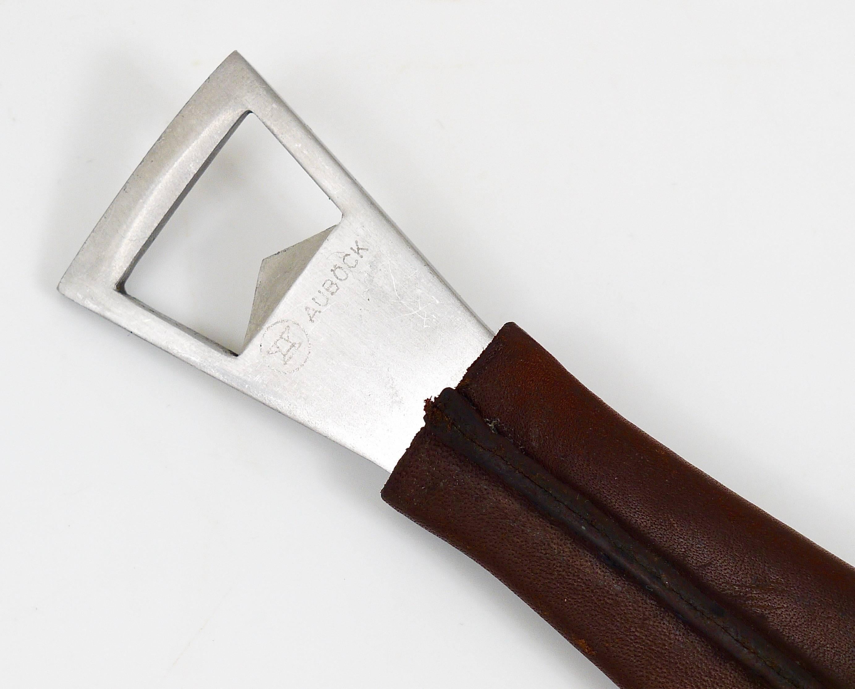 Austrian Carl Auböck Neptune Fish Bottle Opener, Leather & Steel by Amboss Austria, 1950s