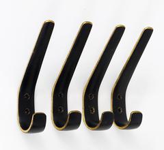 Four Austrian Mid-Century Brass Wall Coat Hooks by Hertha Baller, Austria, 1950s