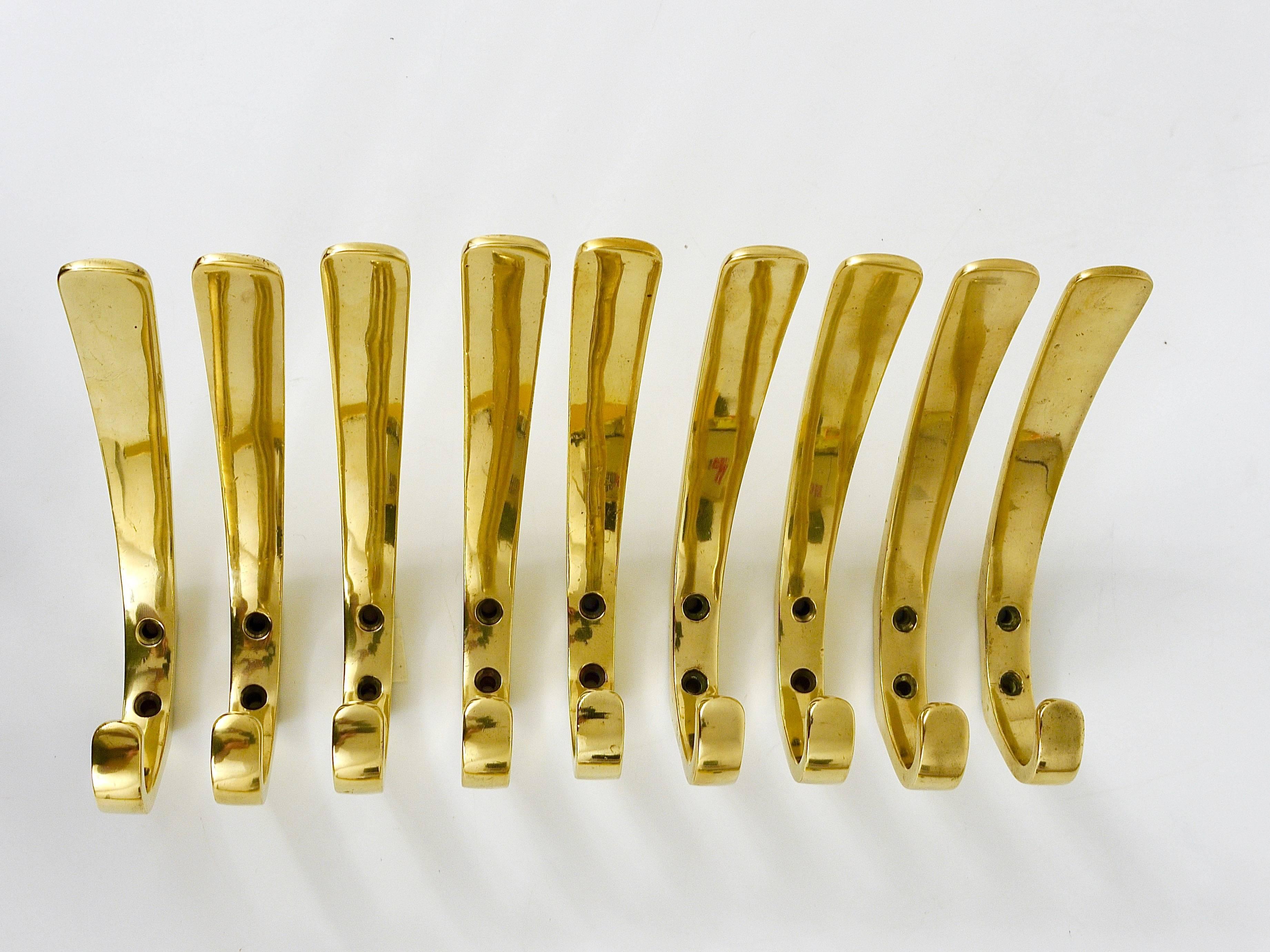 9x Midcentury Brass Wall Coat Hooks by Herta Baller Vienna, Austria,  1950s For Sale 3