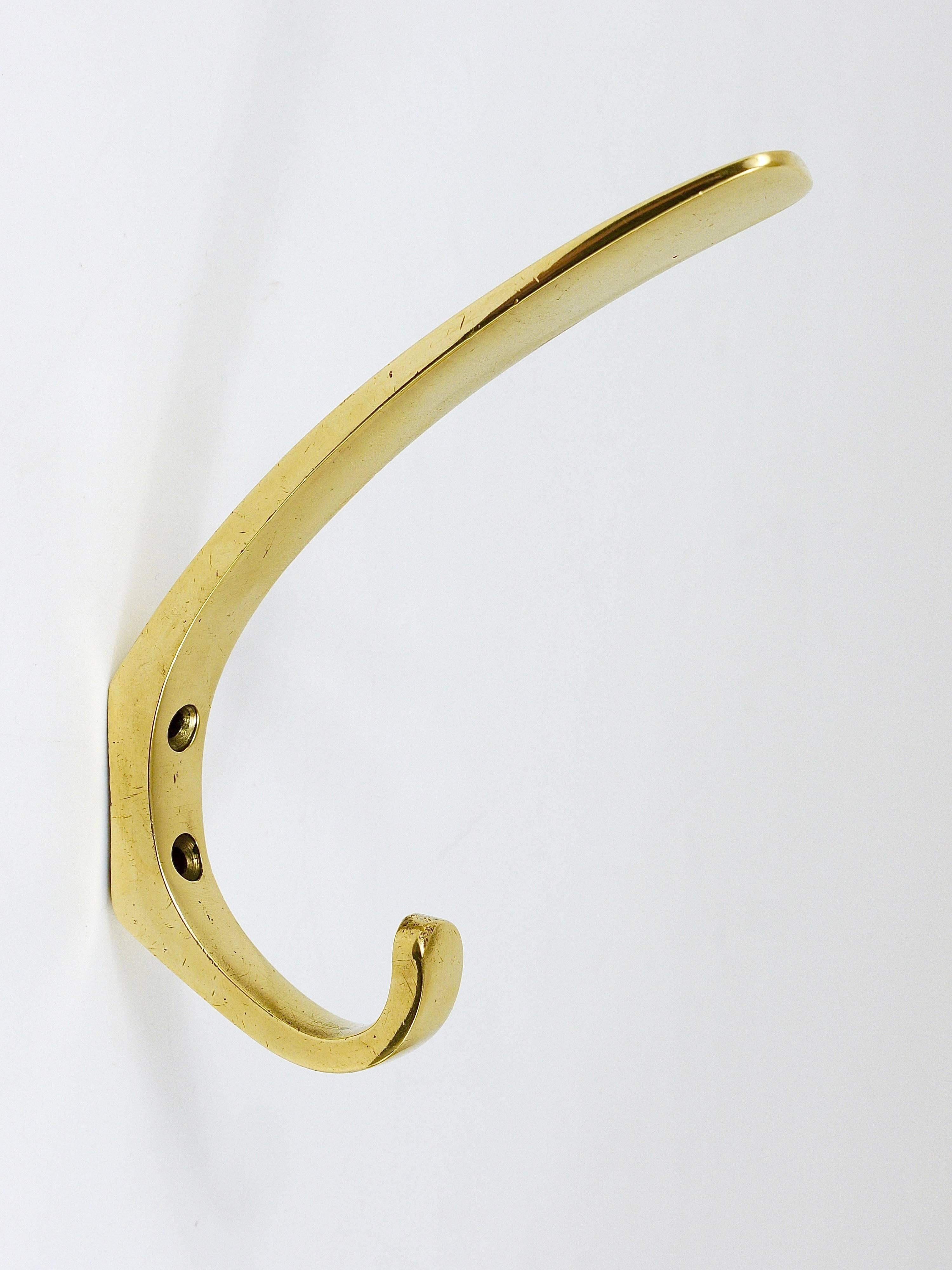 Polished 9x Midcentury Brass Wall Coat Hooks by Herta Baller Vienna, Austria,  1950s For Sale