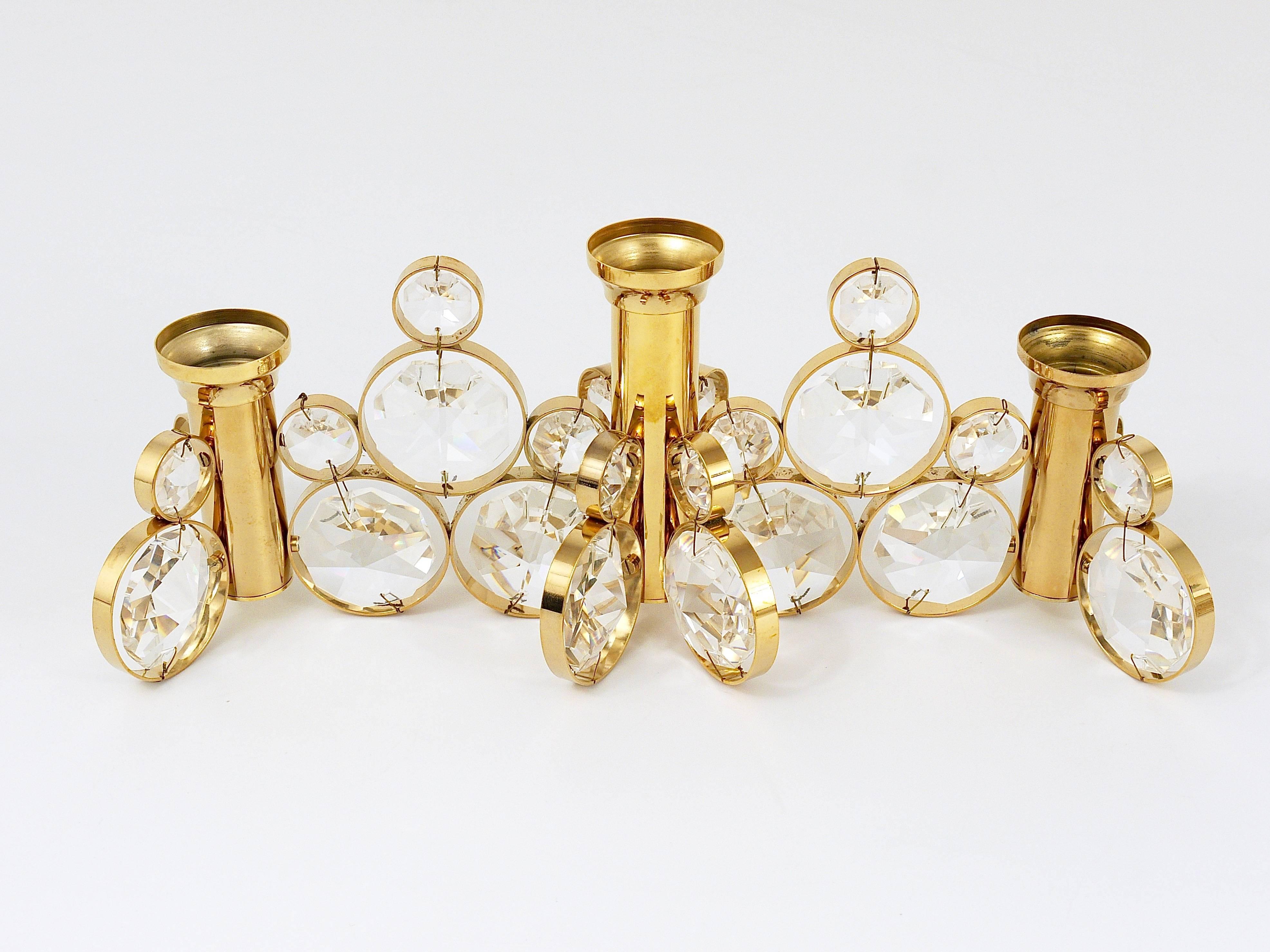 10 Palwa Brass & Crystals Candle Holder in the Style of Gaetano Sciolari, 1970s In Excellent Condition In Vienna, AT