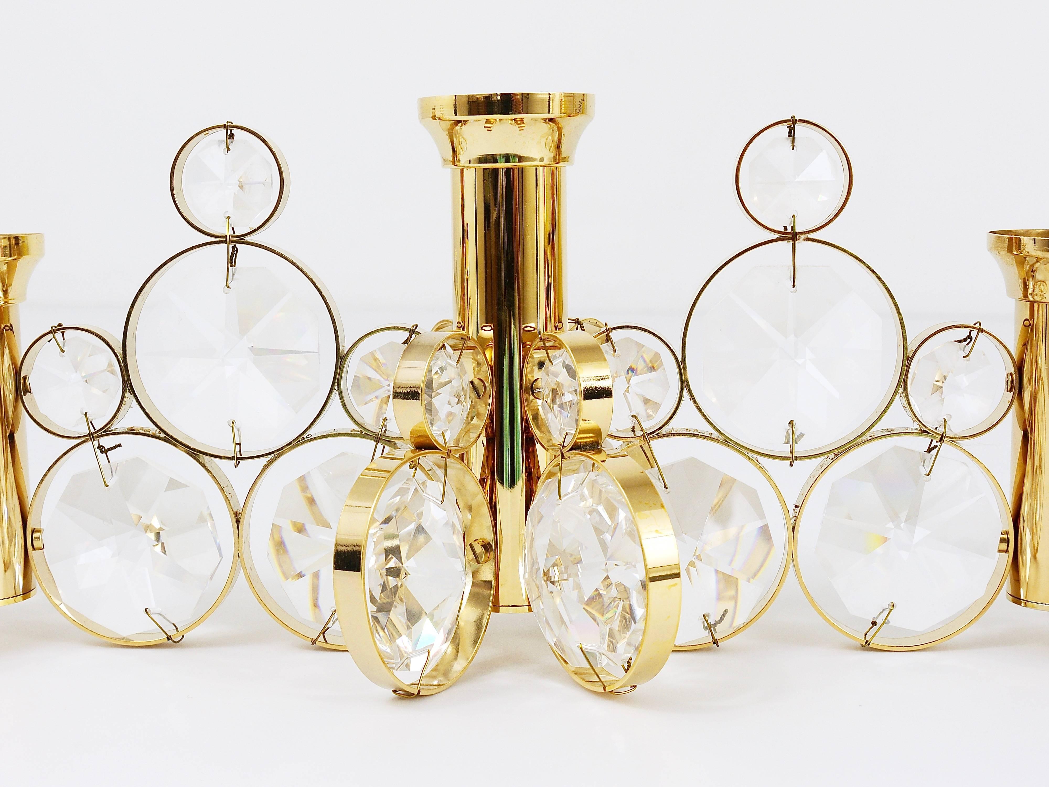 20th Century 10 Palwa Brass & Crystals Candle Holder in the Style of Gaetano Sciolari, 1970s