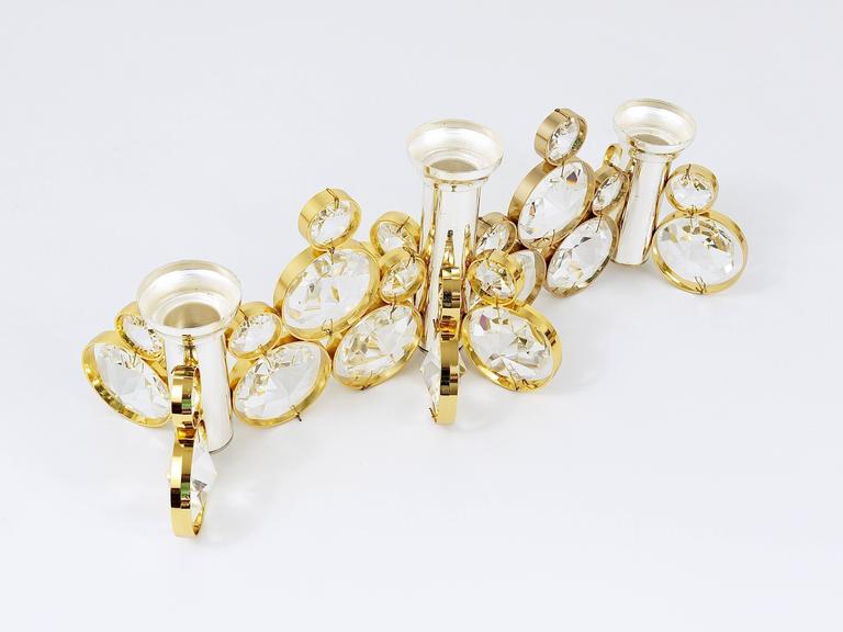 Palwa Gilt Brass and Crystals Candle Holder in the Style of Gaetano