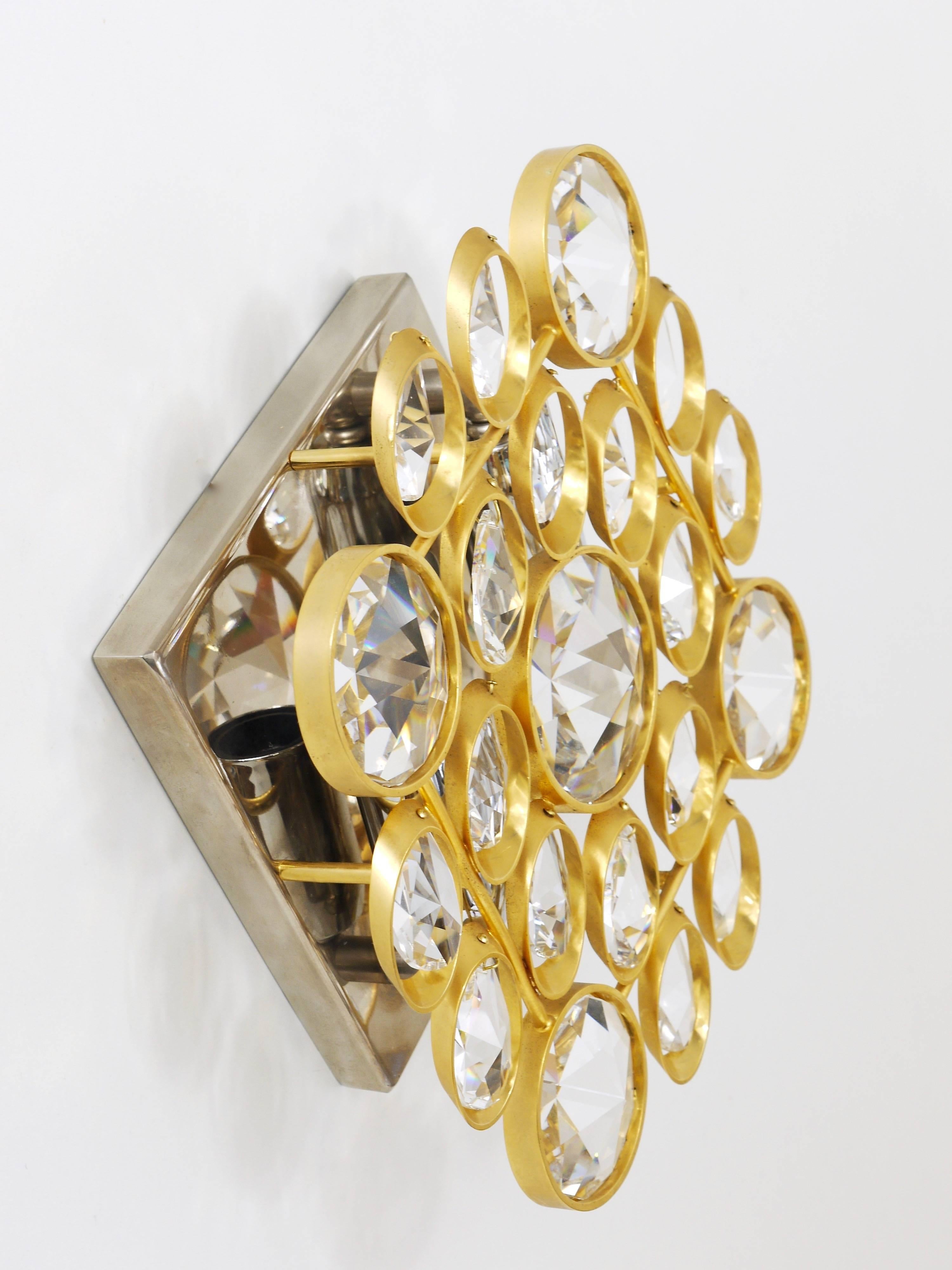 Ernst Palme Palwa Brass & Crystal Wall Lights / Sconces, Sciolari Style, 1970s For Sale 1
