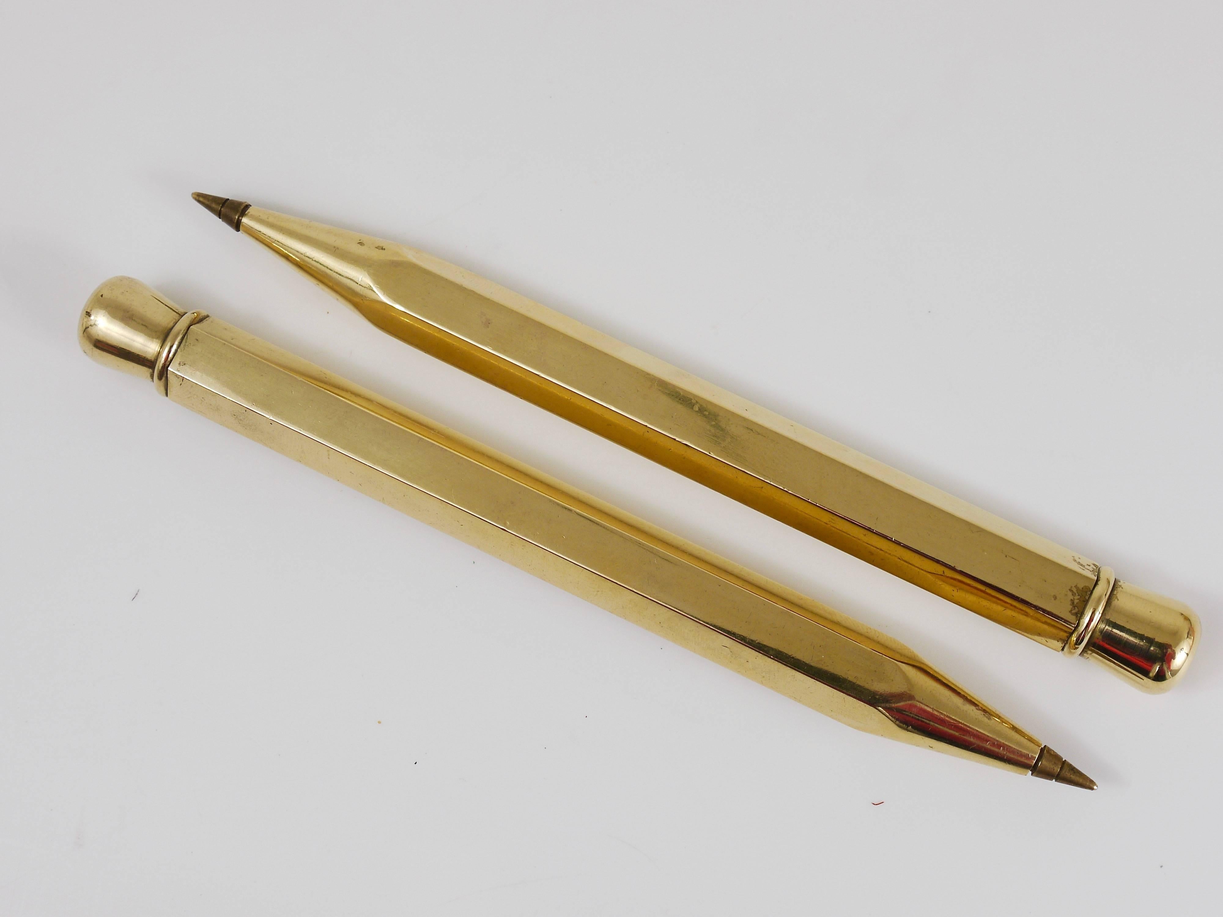 One Carl Auböck Big Pencil Telephone Ball Pen in Brass, Austria, 1950s 1