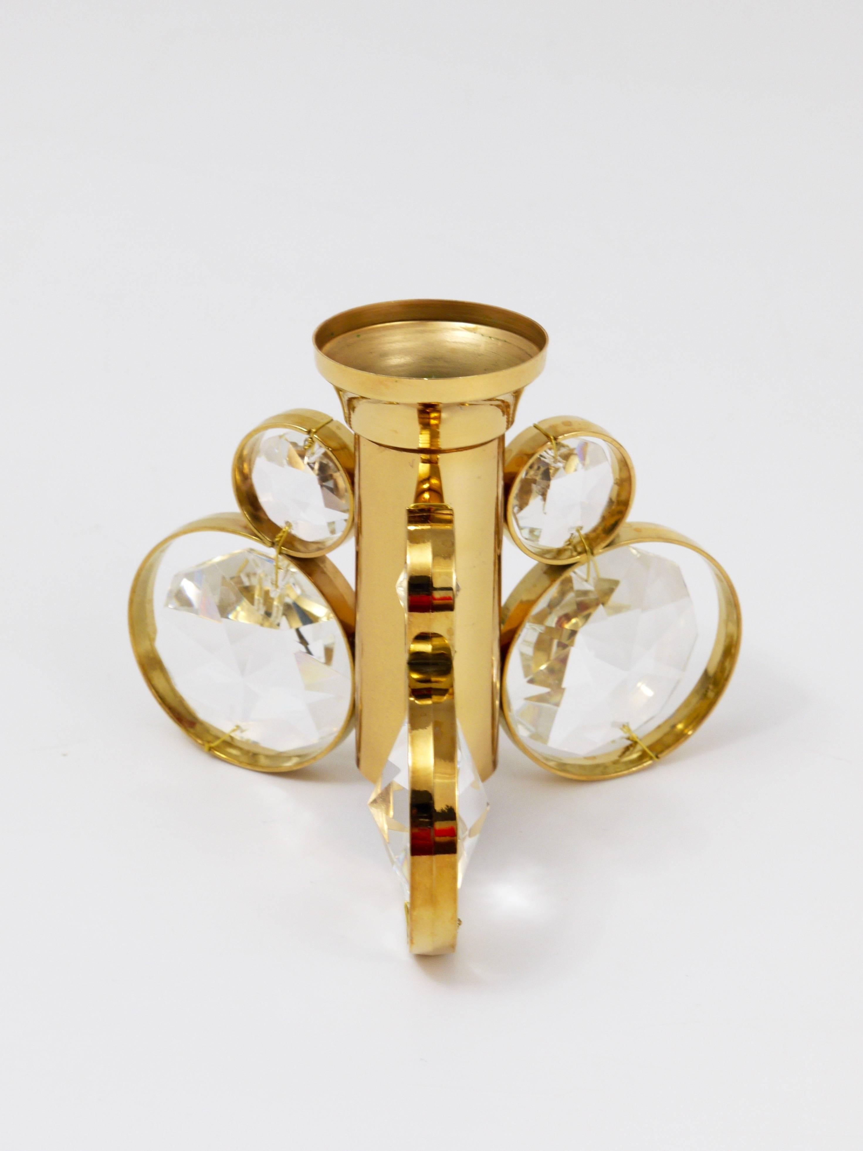 Mid-Century Modern 10x Palwa Gaetano Sciolari Style Brass & Crystal Candle Holder Candlestick For Sale