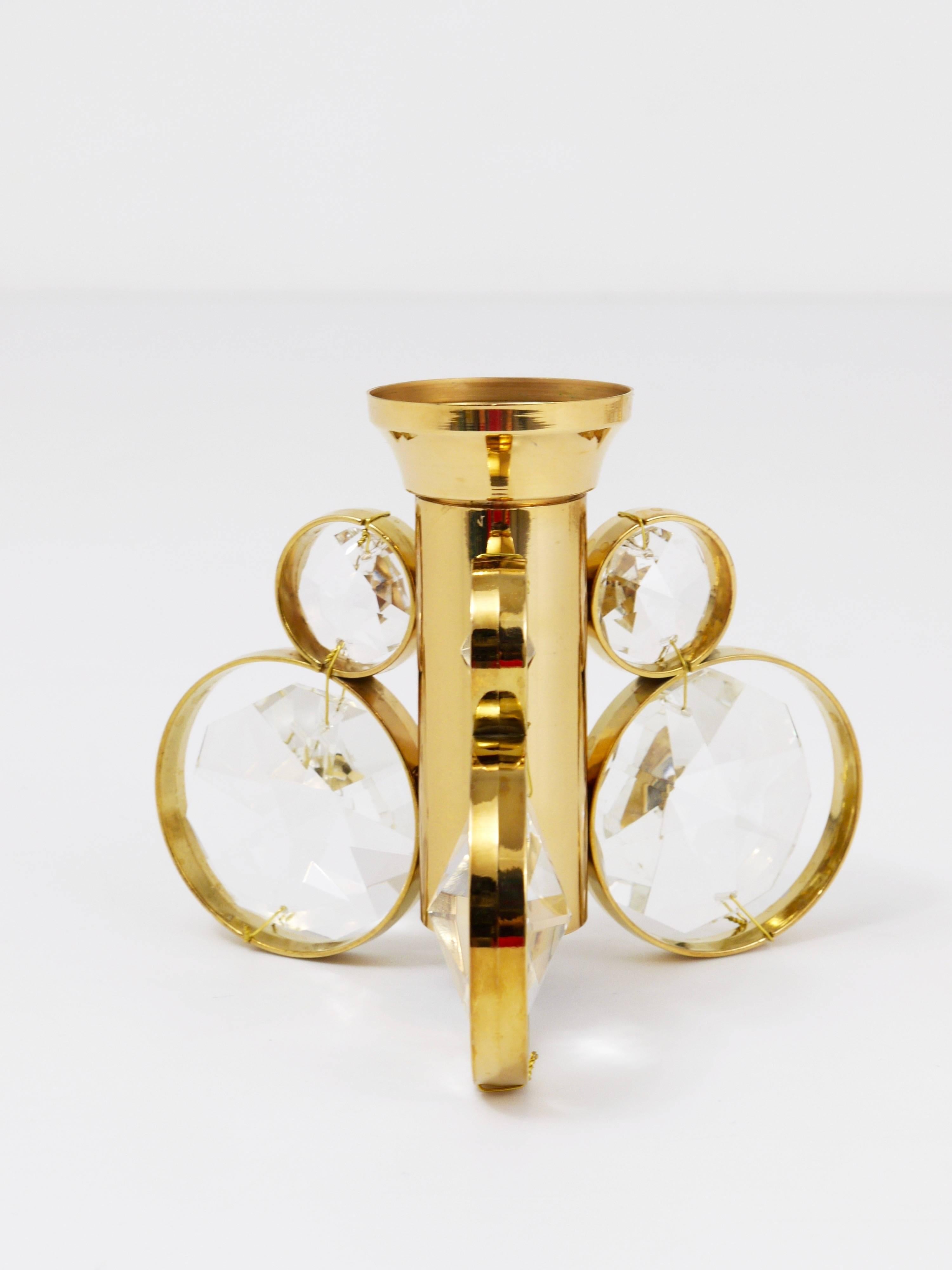 German 10x Palwa Gaetano Sciolari Style Brass & Crystal Candle Holder Candlestick For Sale