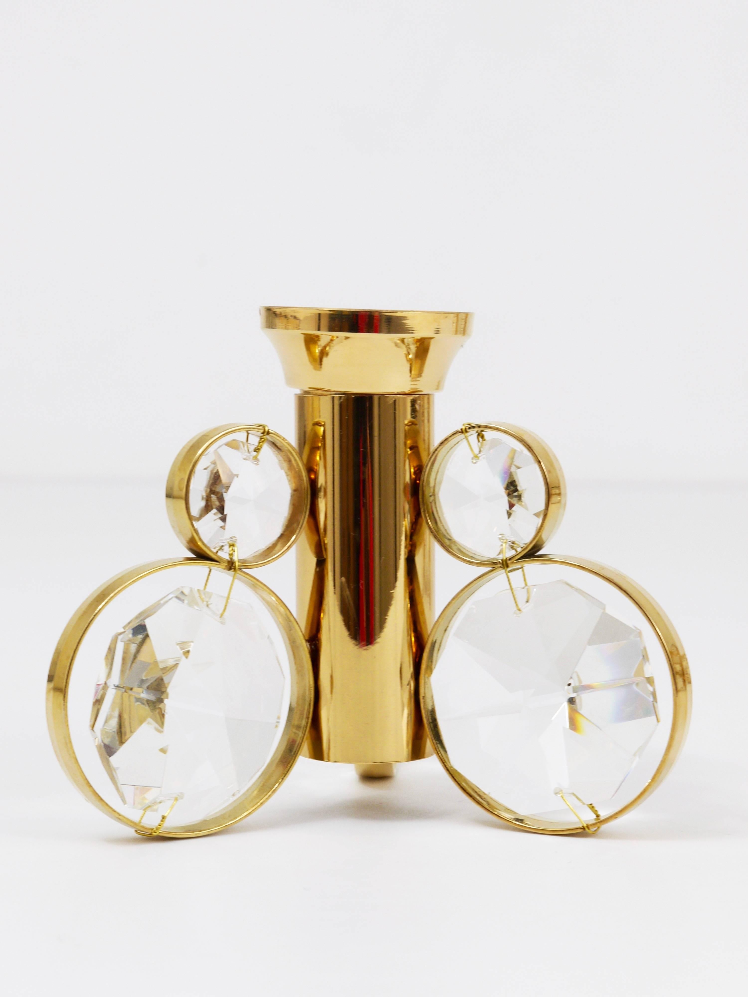 Gilt 10x Palwa Gaetano Sciolari Style Brass & Crystal Candle Holder Candlestick For Sale