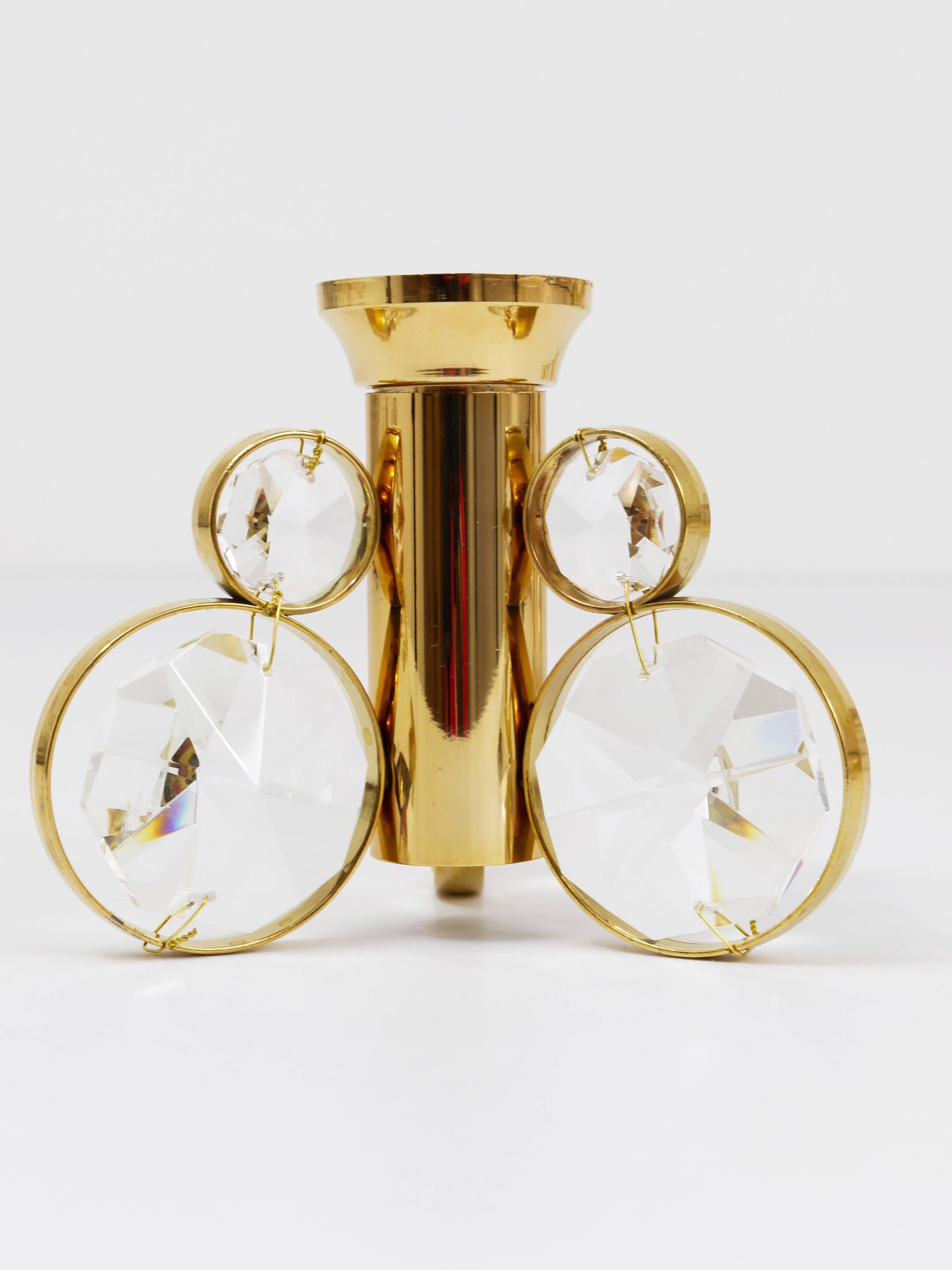 20th Century 10x Palwa Gaetano Sciolari Style Brass & Crystal Candle Holder Candlestick For Sale