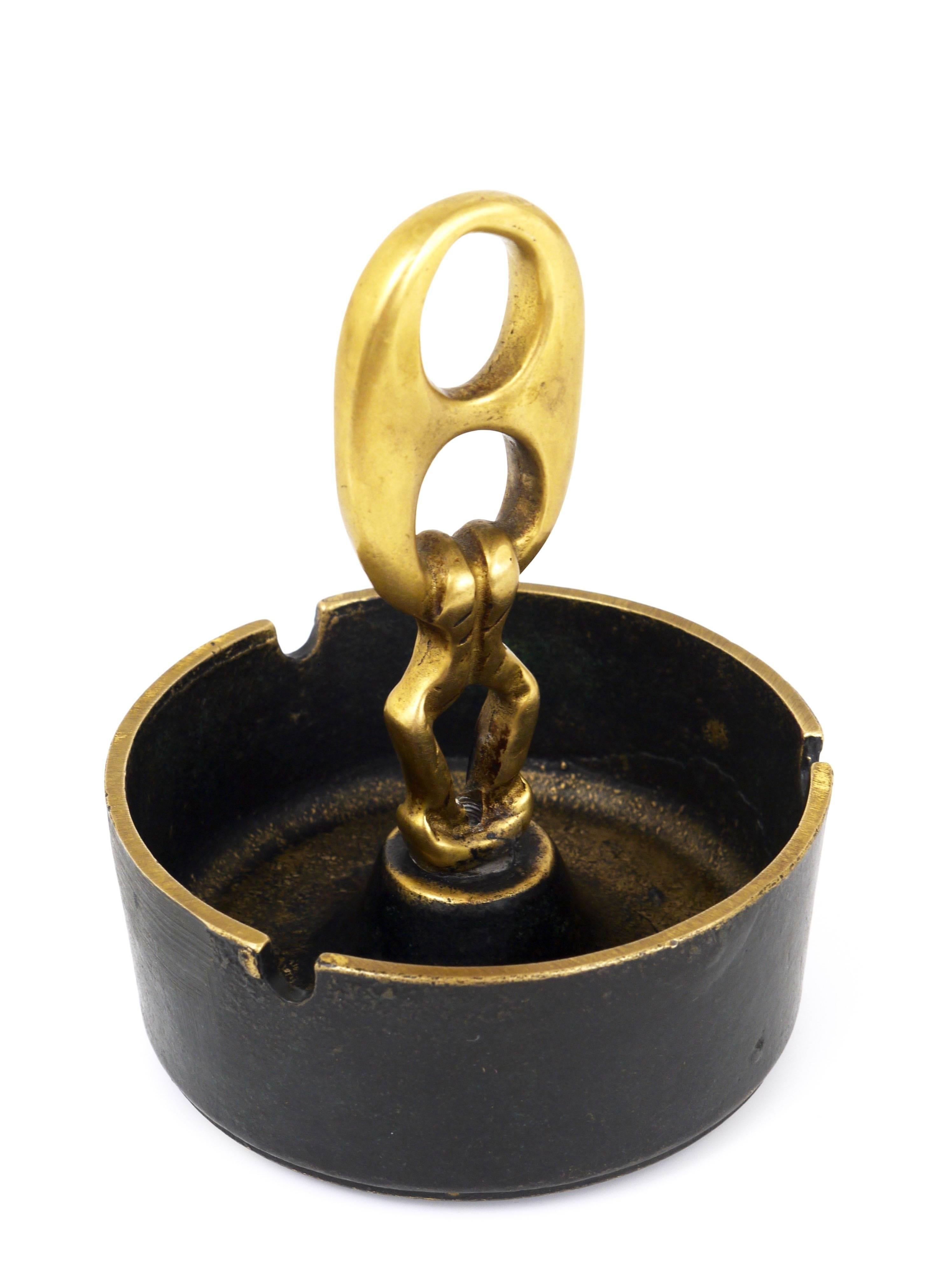 20th Century Mid-Century Modernist Brass Ashtray With Handle, Austria, 1950s For Sale