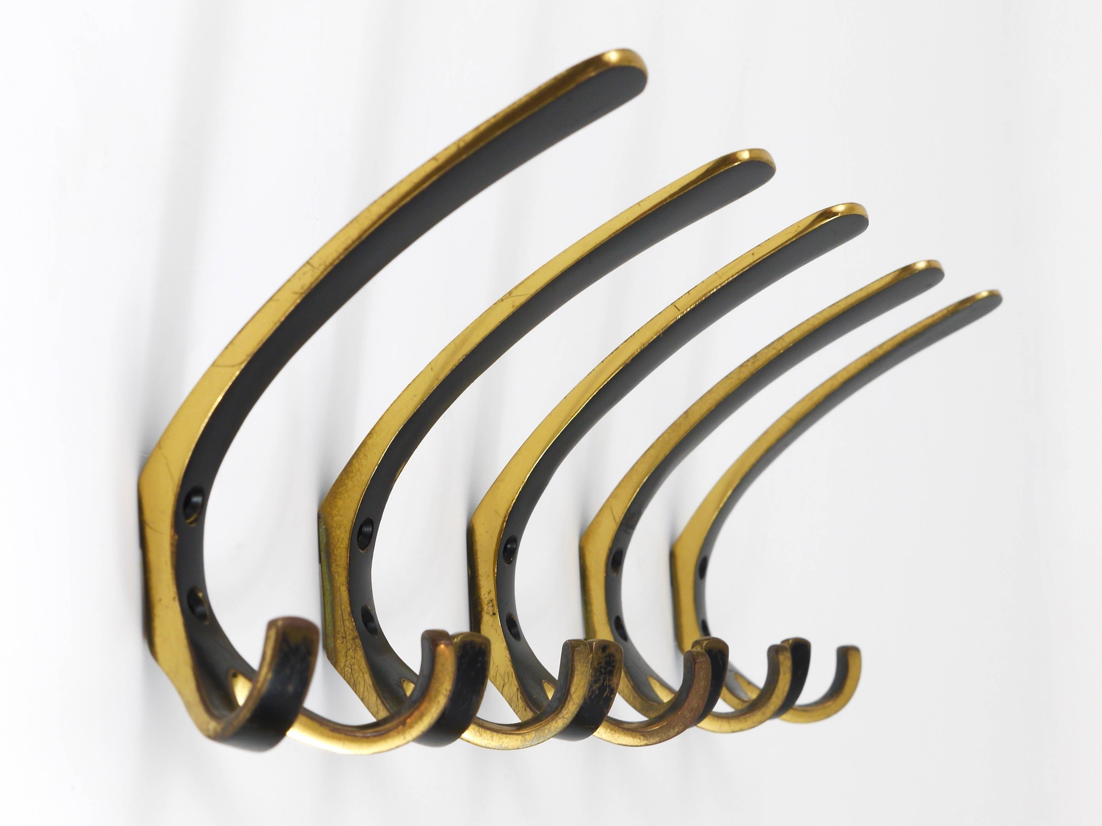Patinated Up to Four Mid-Century Brass Wall Hooks by Hertha Baller, Austria, 1950s