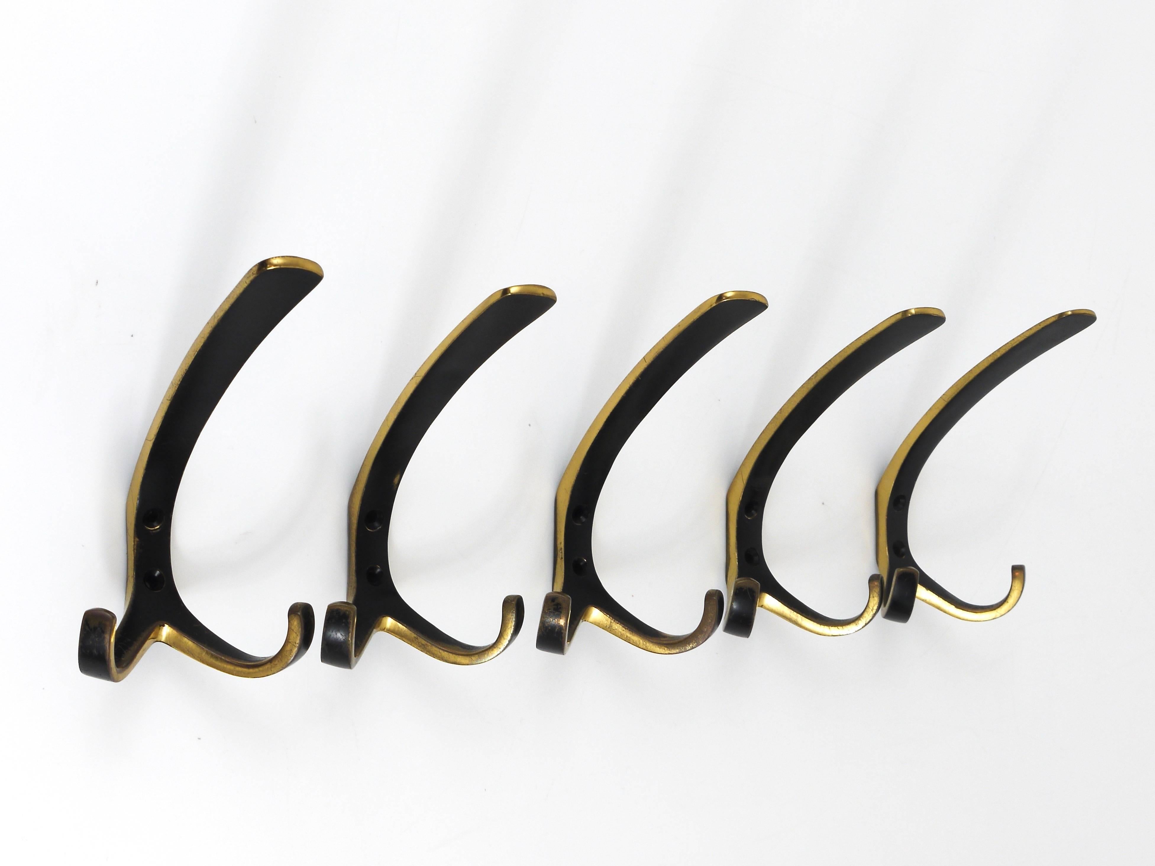 20th Century Up to Four Mid-Century Brass Wall Hooks by Hertha Baller, Austria, 1950s
