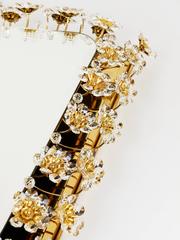 Big Palwa Illuminated Flower Wall Mirror, Gilt Brass and Crystals, Germany, 1970