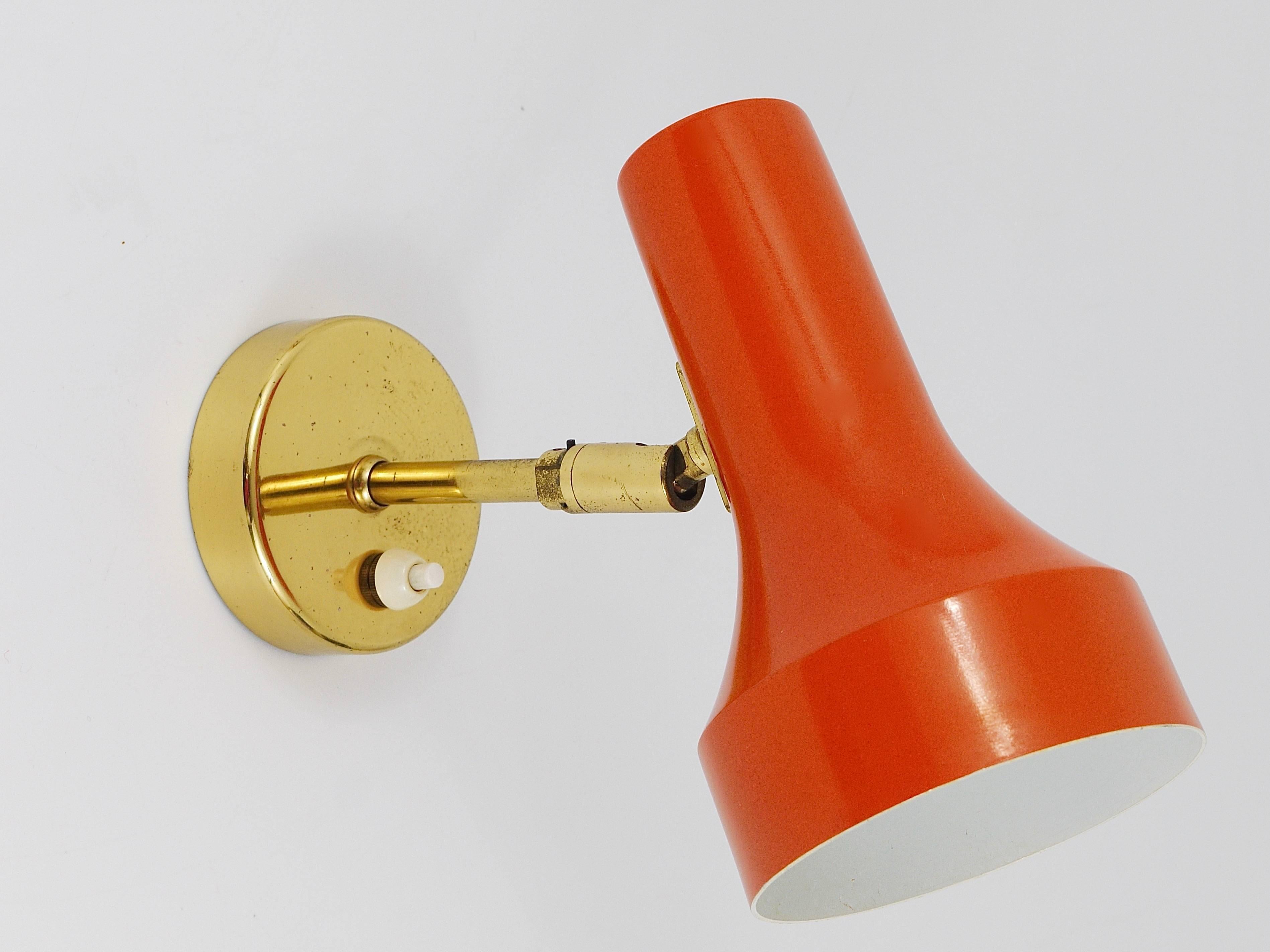 Mid-Century Modern Up to 20 Identical Orange Mid-Century Brass Sconces, Germany, 1960s