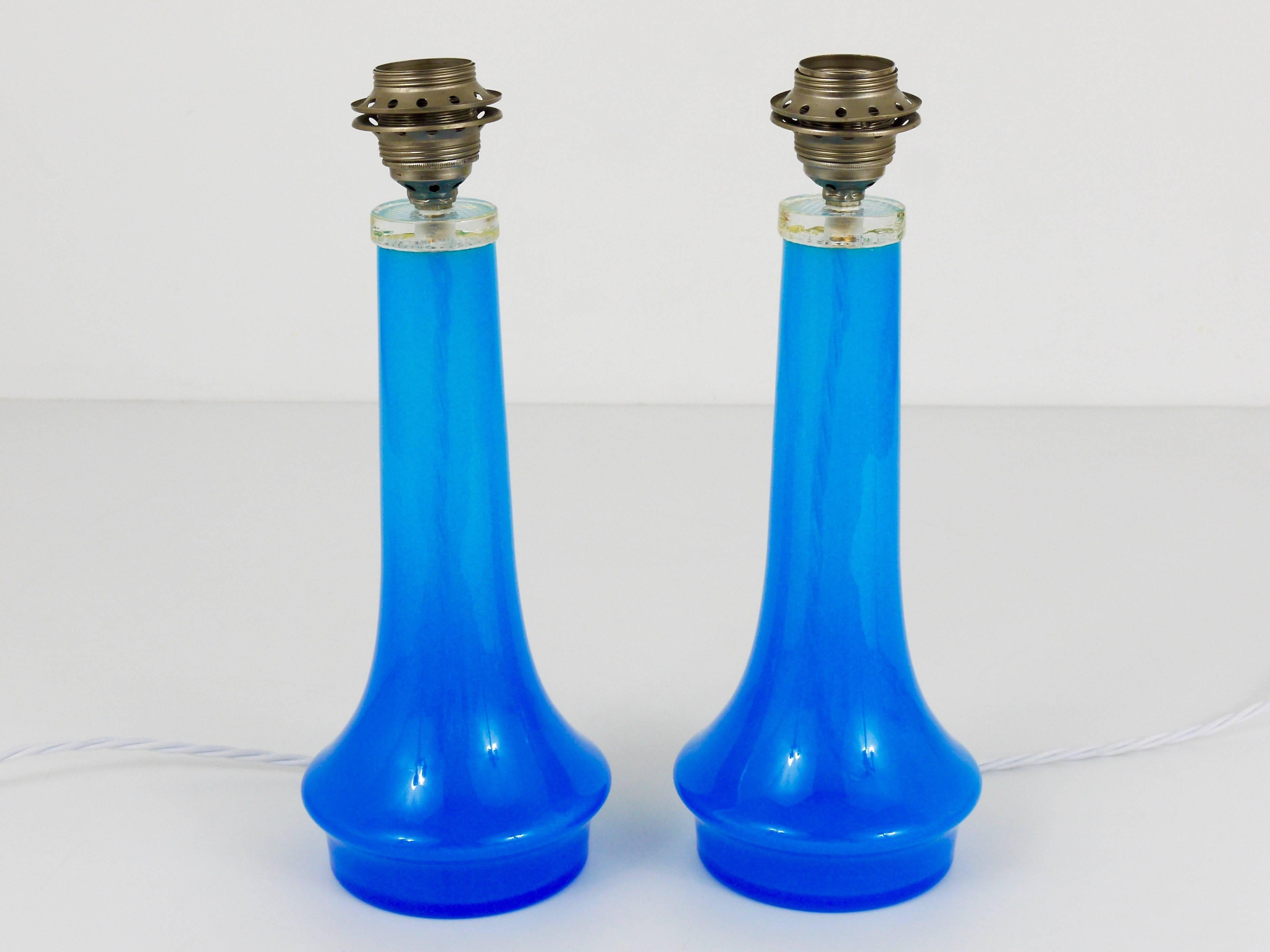 Pair of Blue Mid-Century Murano Glass Side Lamps, Italy, 1950s In Excellent Condition In Vienna, AT