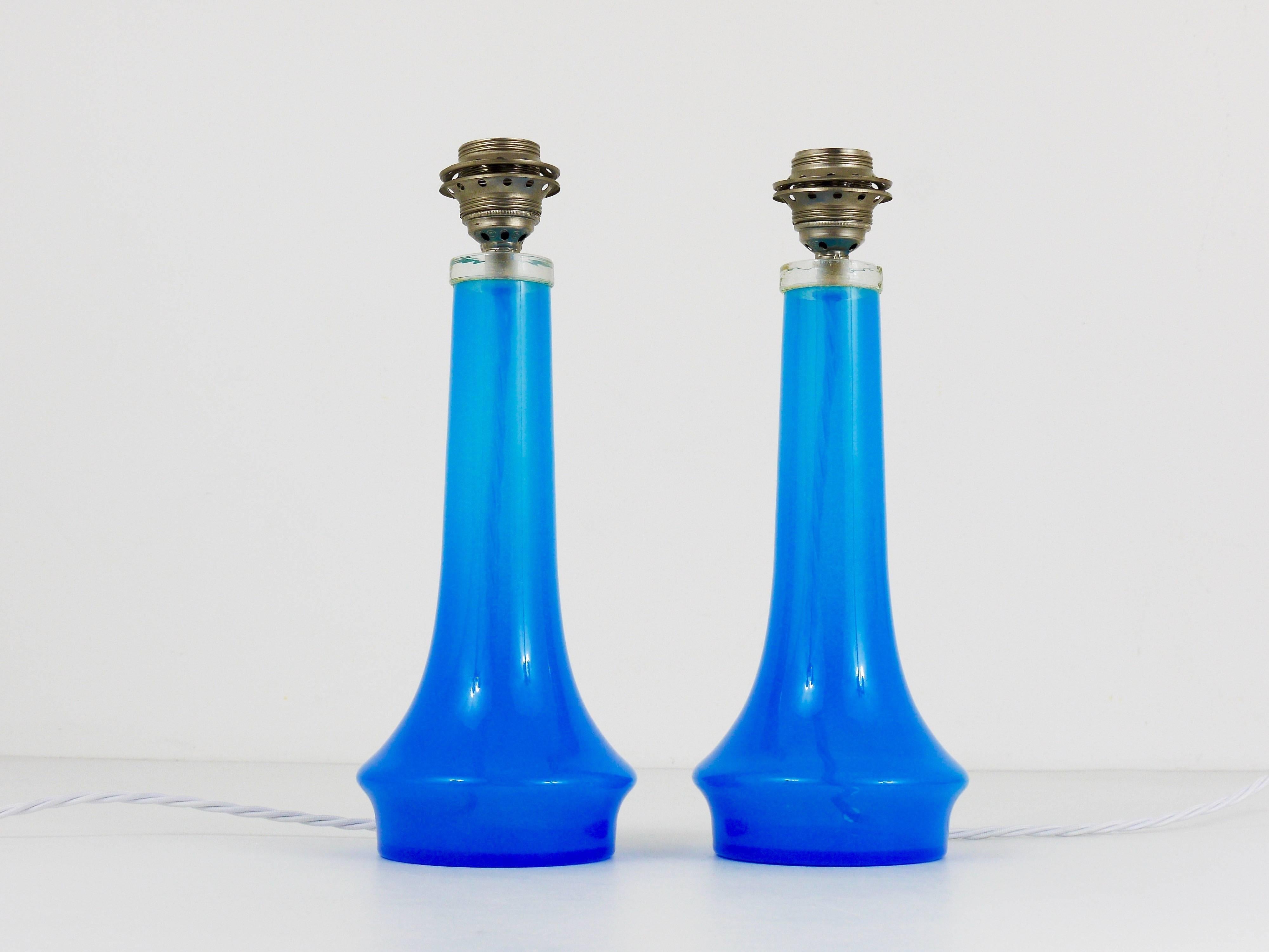 20th Century Pair of Blue Mid-Century Murano Glass Side Lamps, Italy, 1950s