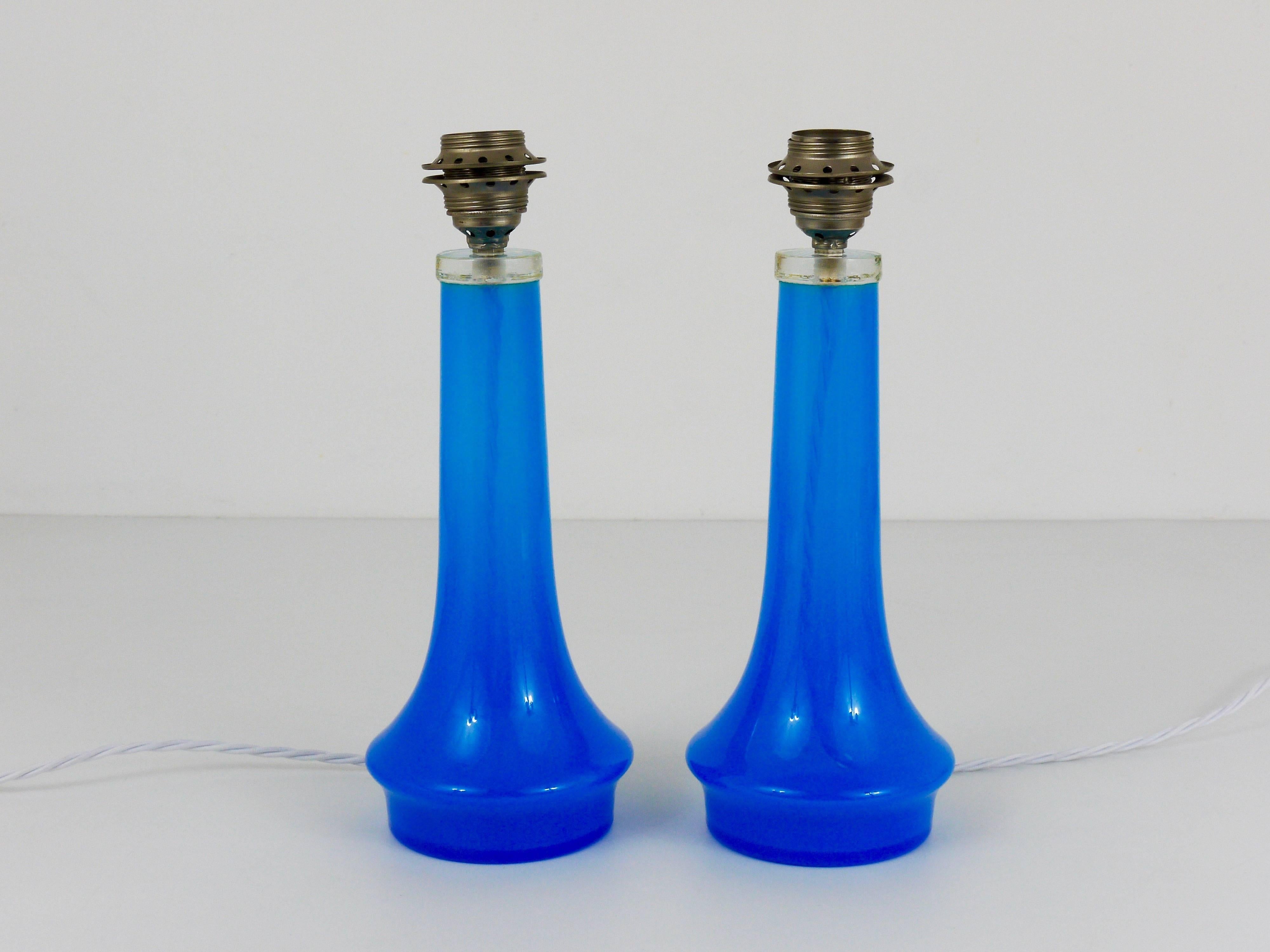 Pair of Blue Mid-Century Murano Glass Side Lamps, Italy, 1950s 3