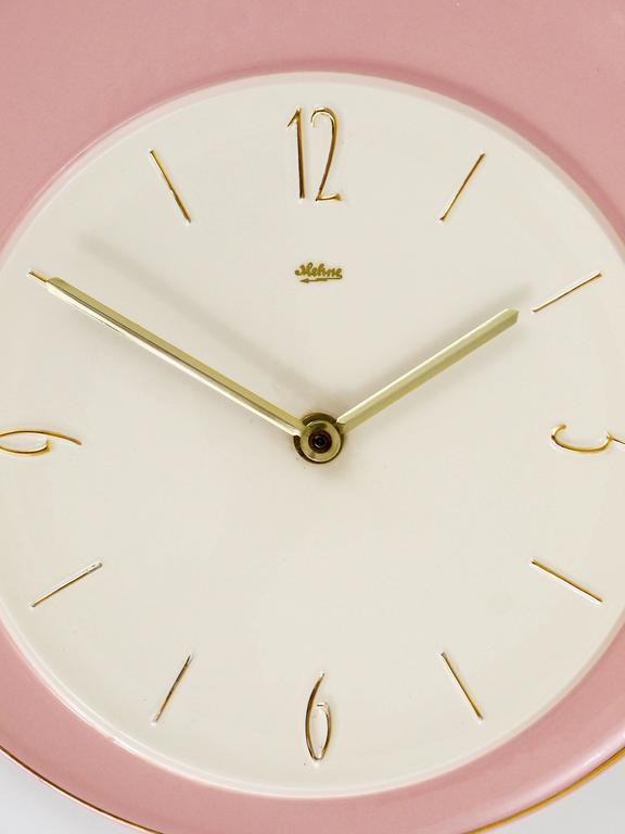 Charming Pink and White MidCentury Porcelain Wall Clock, Germany