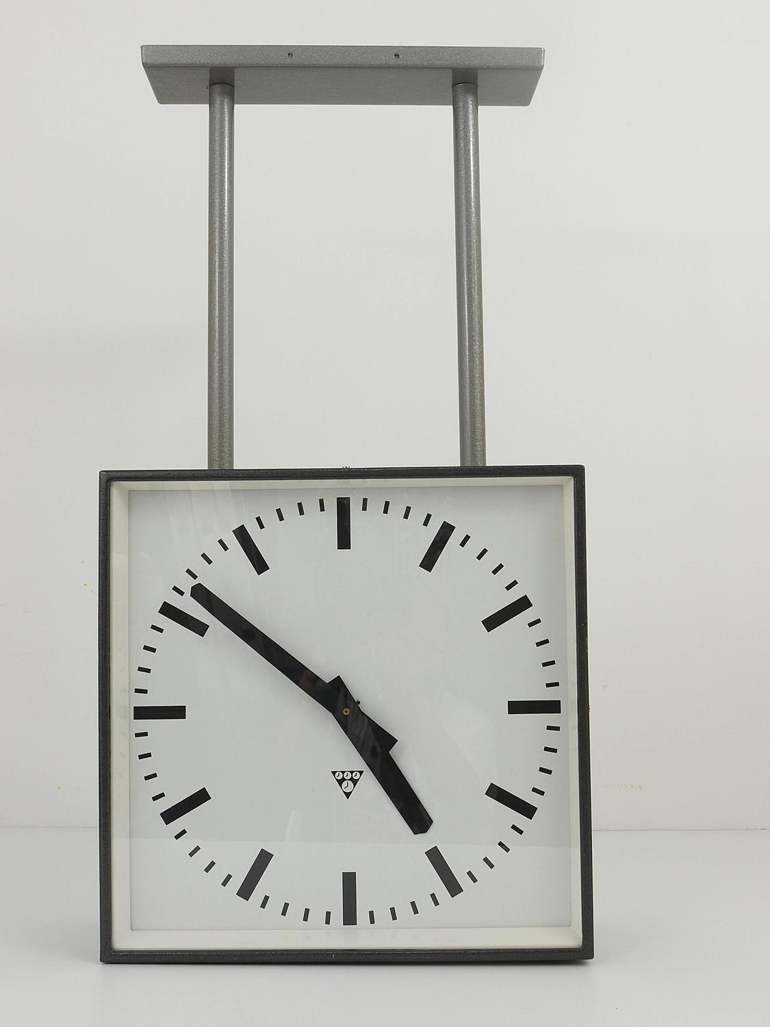 Very Big Double Sided Industrial, TwoFace Train Station Clock For Sale