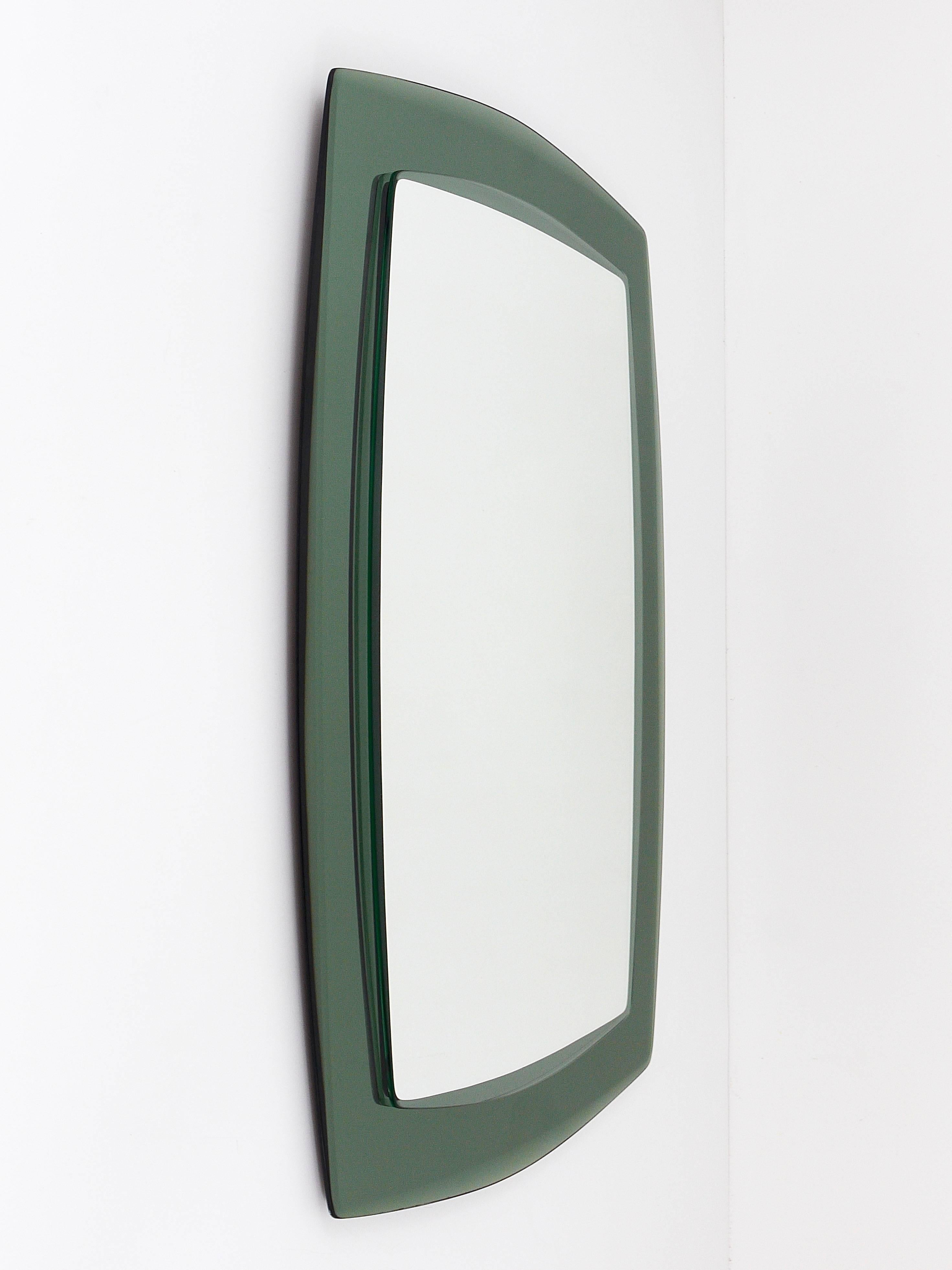 Large Grey/Green Cristal Art Faceted Modernist Wall Mirror, Italy, 1960s 1